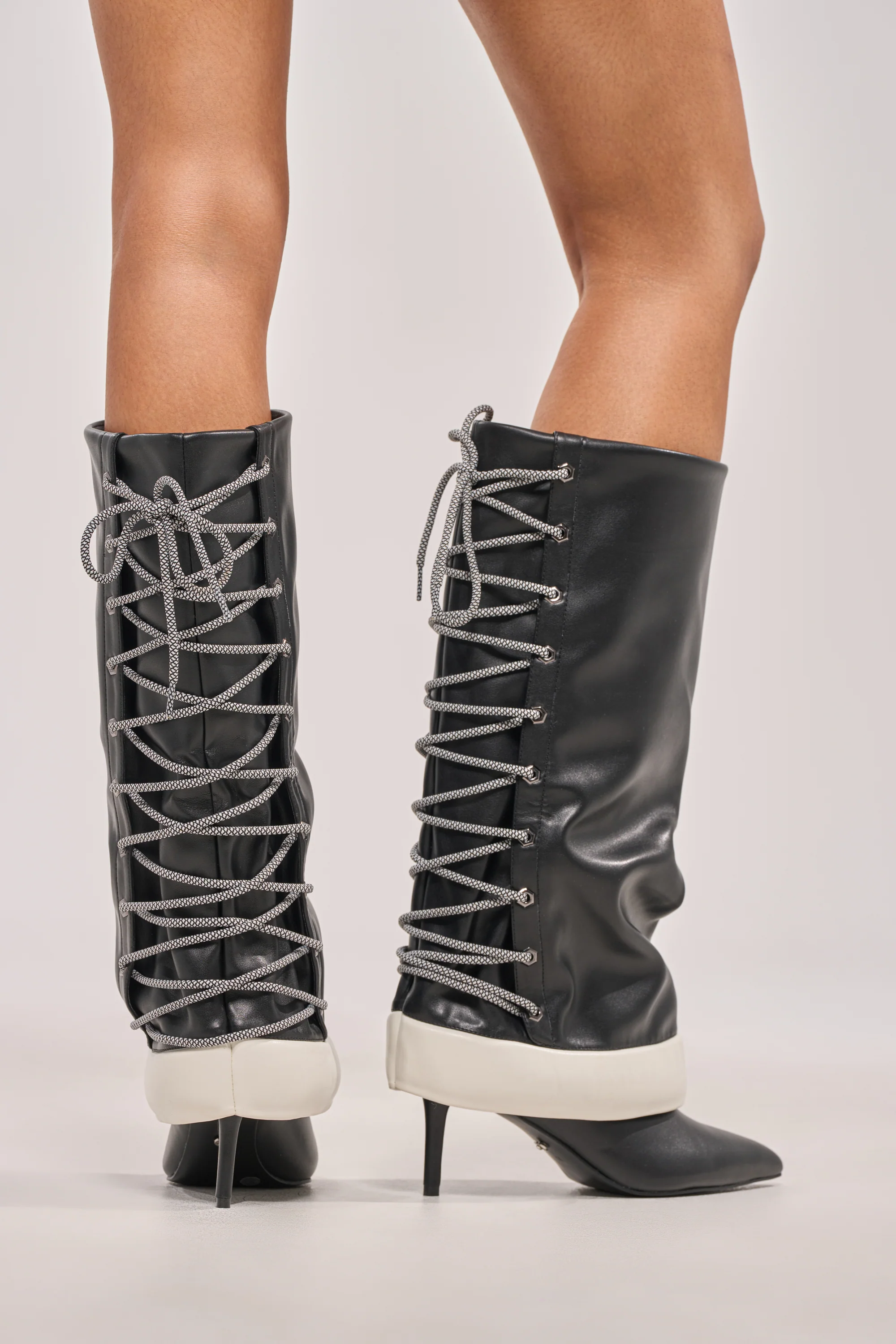AKIRA GOLD HALOED BLACK LACE UP BLACK BOOTIE - Akira Store