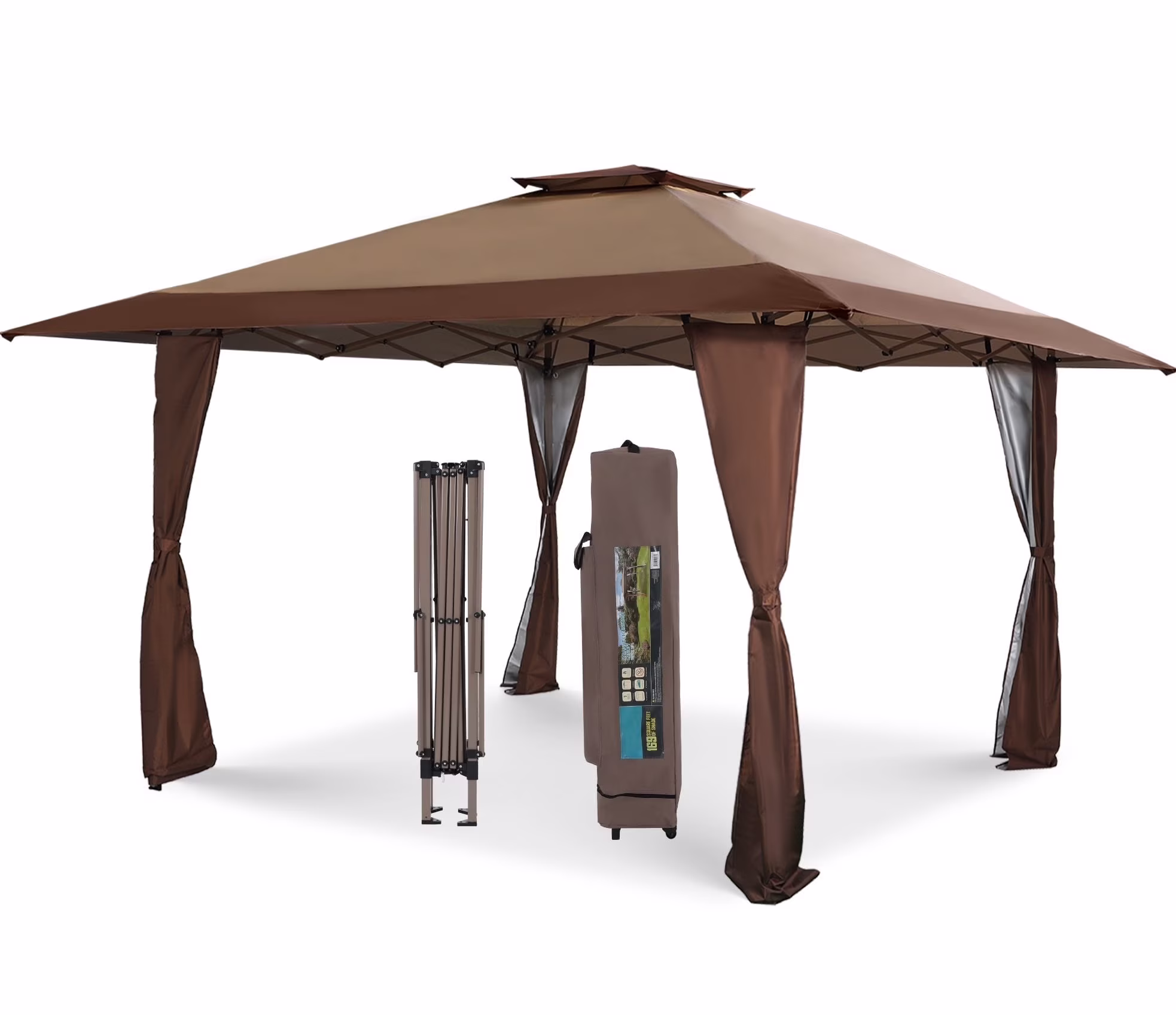 13 x 13 ft Pop Up Canopy Tents Event Shelter for Outside Party Brown