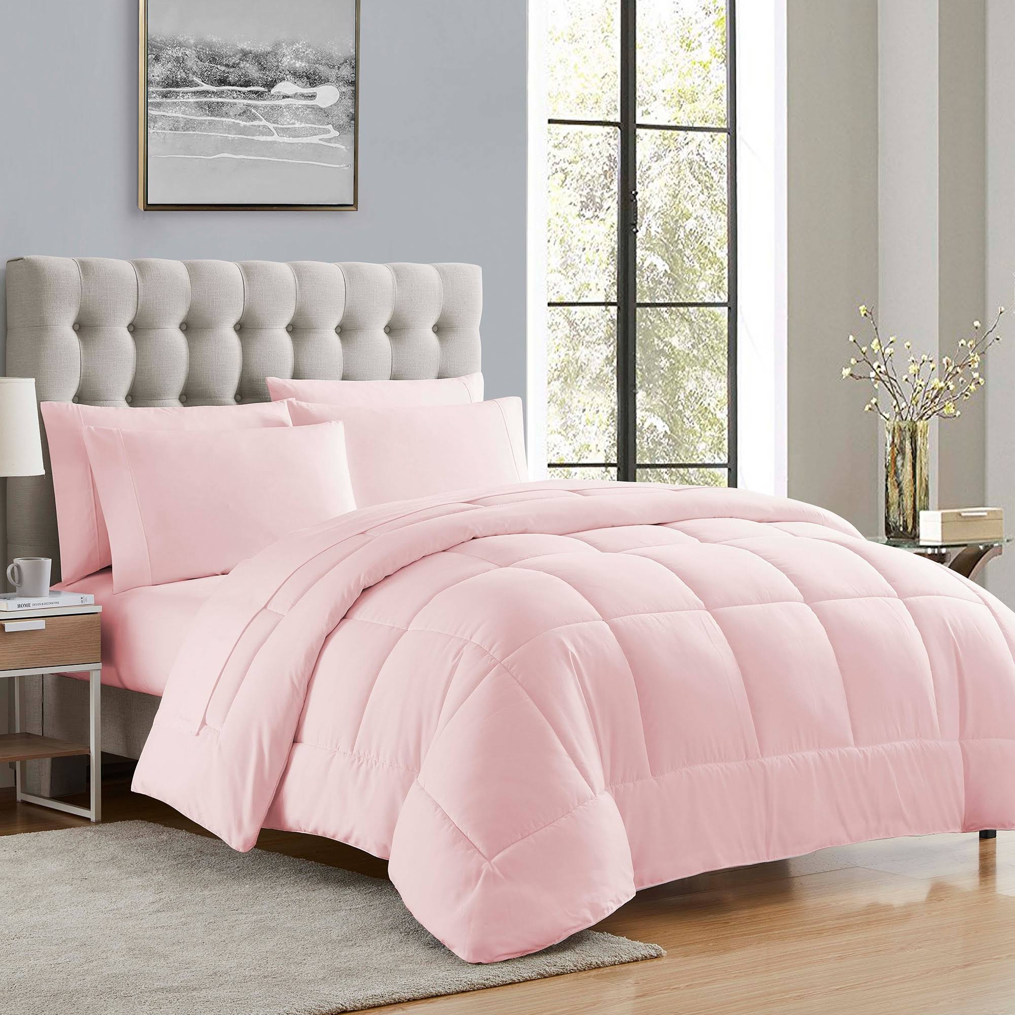 Sweet Home Collection Luxury Solid Midweight Down Alternative Comforter Set, Pink