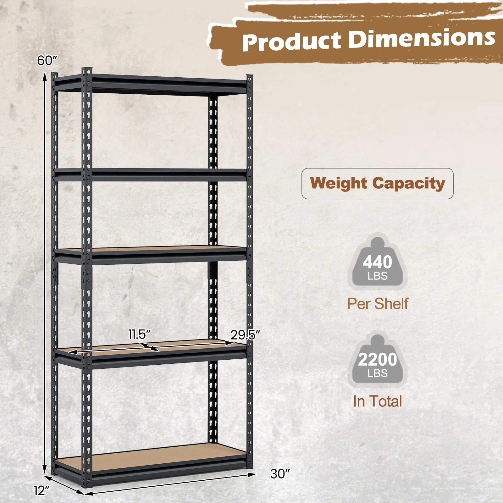 Tangkula 5-Tier Heavy Duty Garage Shelving Units w/Adjustable Utility Rack (30