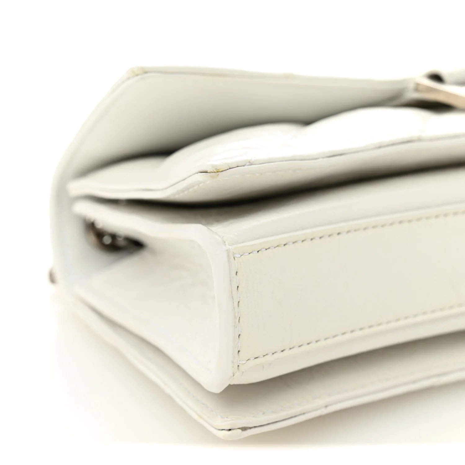 Crushed Calfskin Quilted Small Crush Chain Bag Optic White