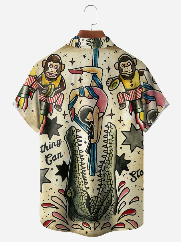 Chemise décontractée à manches courtes et poche poitrine, motif alligator