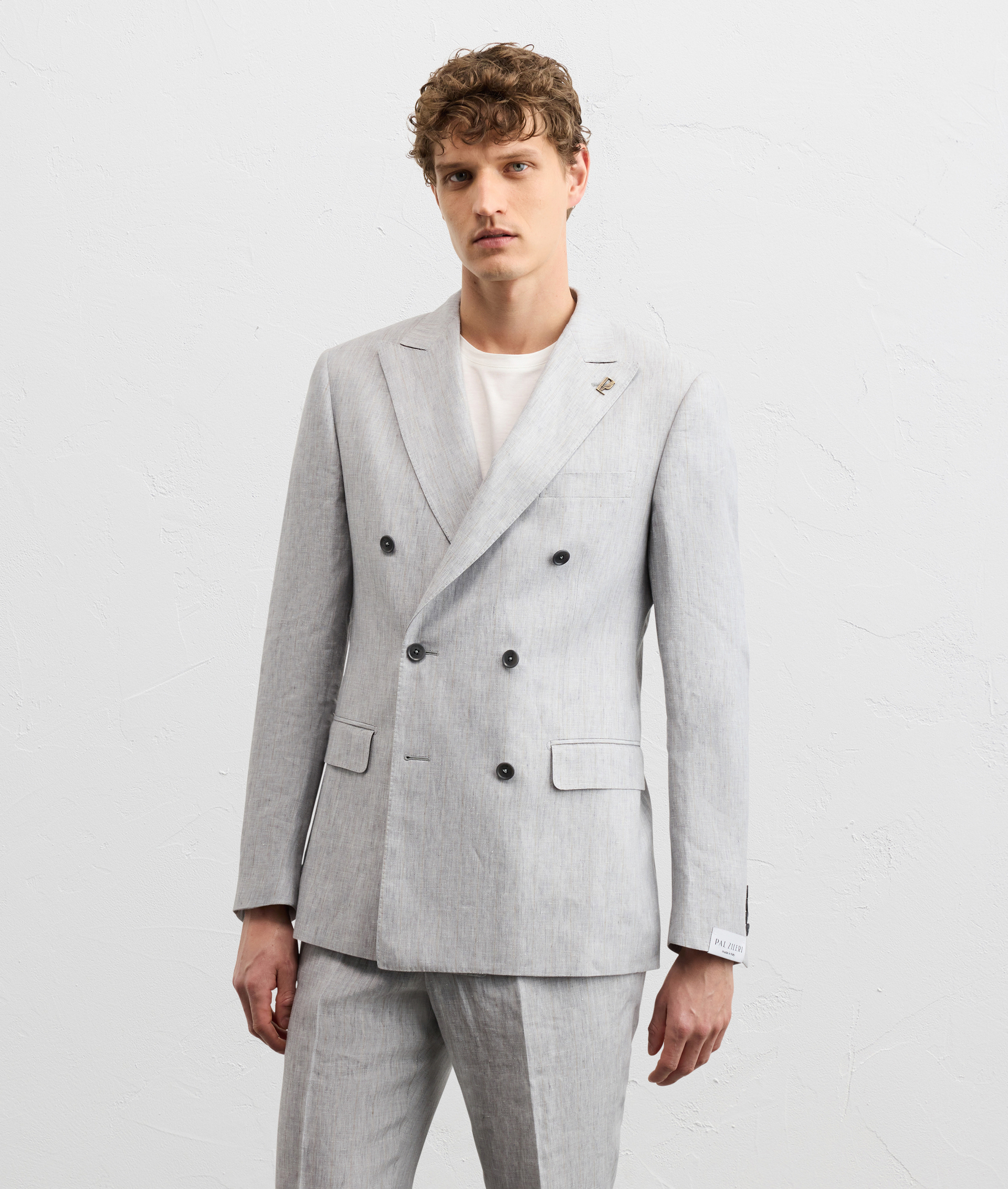 LIGHT GREY LINEN VICENZA LINE DOUBLE BREASTED SUIT