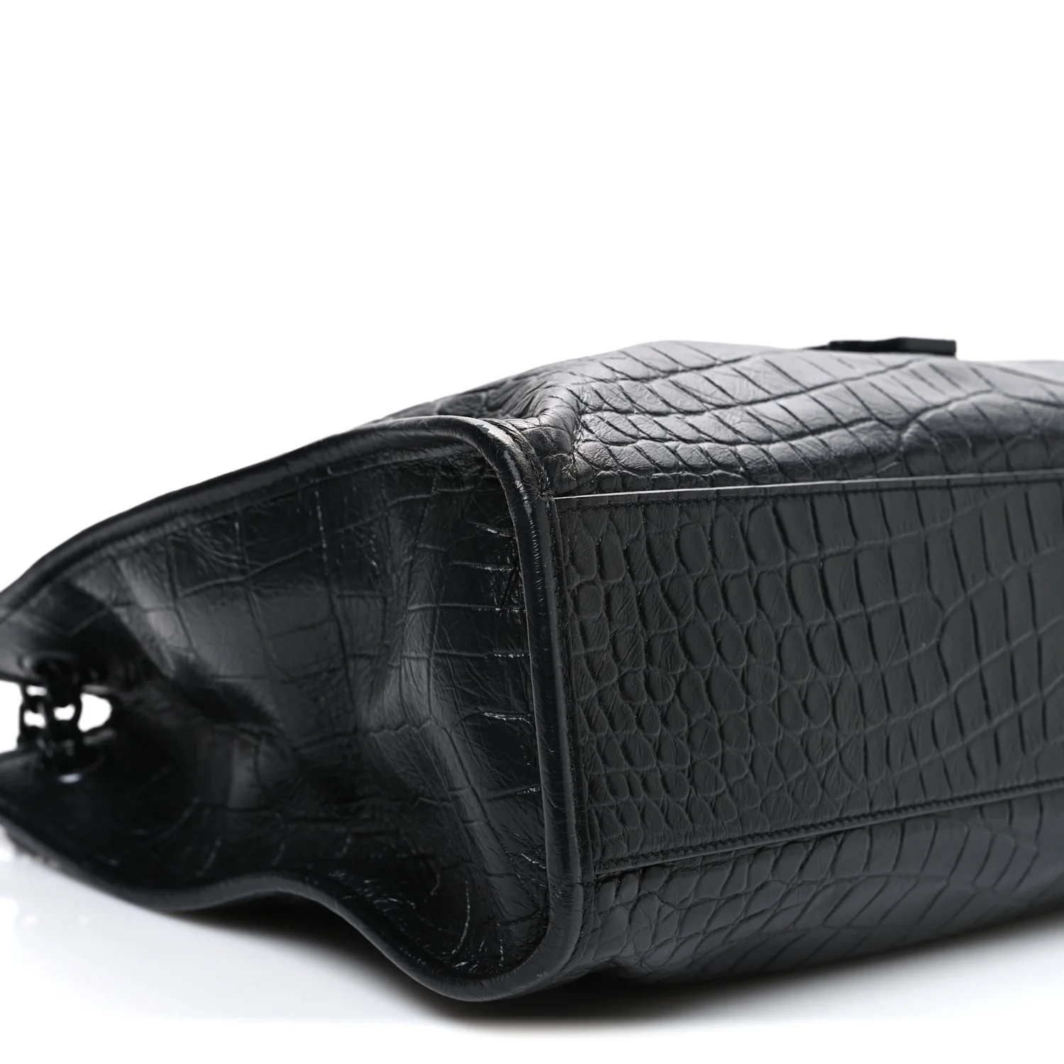Calfskin Crocodile Embossed Monogram Medium Niki Shopping Bag Black