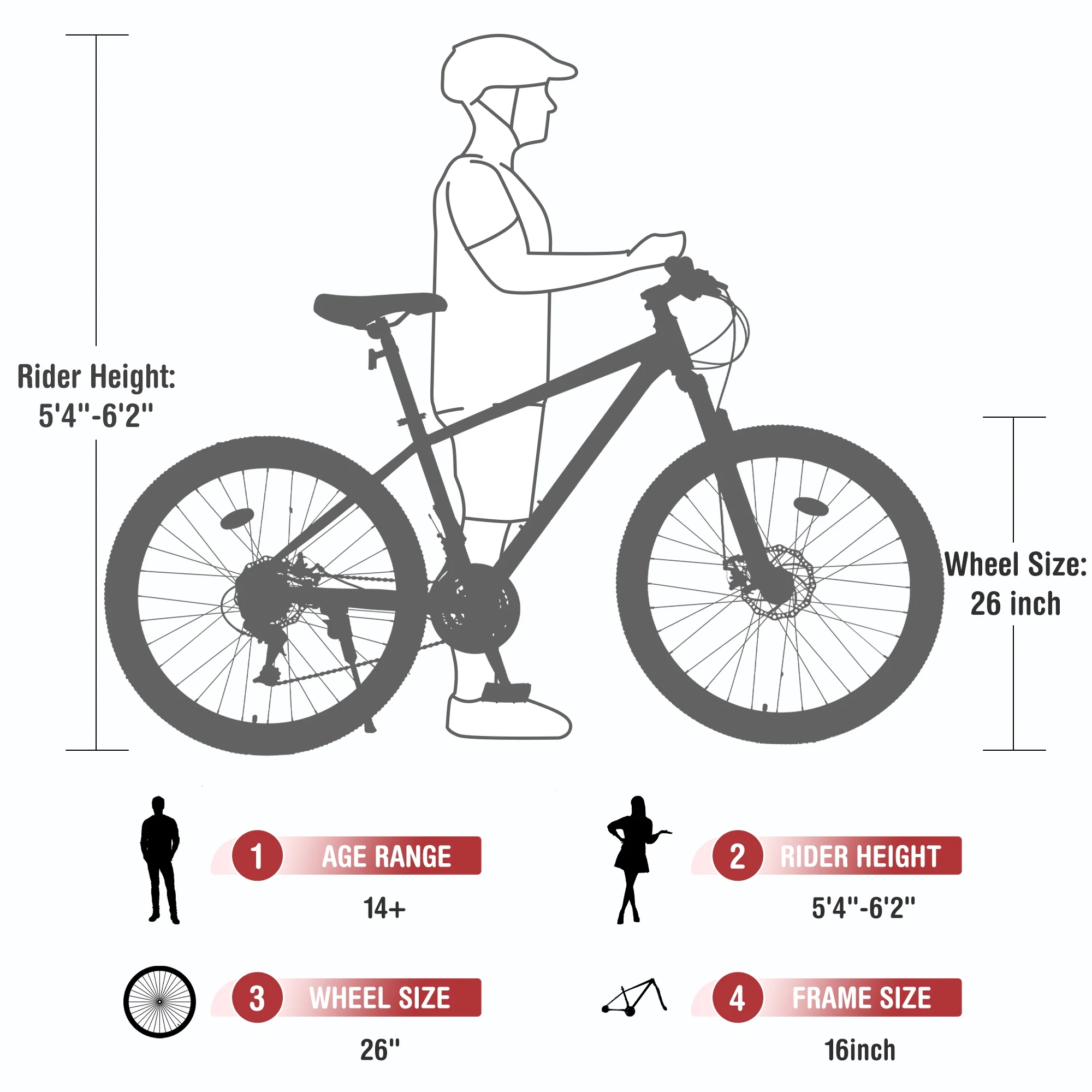 26" Mountain Bike for Men/Women,24 Speed Adult Bicycle Suspension Fork,Fits Riders 5'4" 6'2"Red(Red) - Image 2
