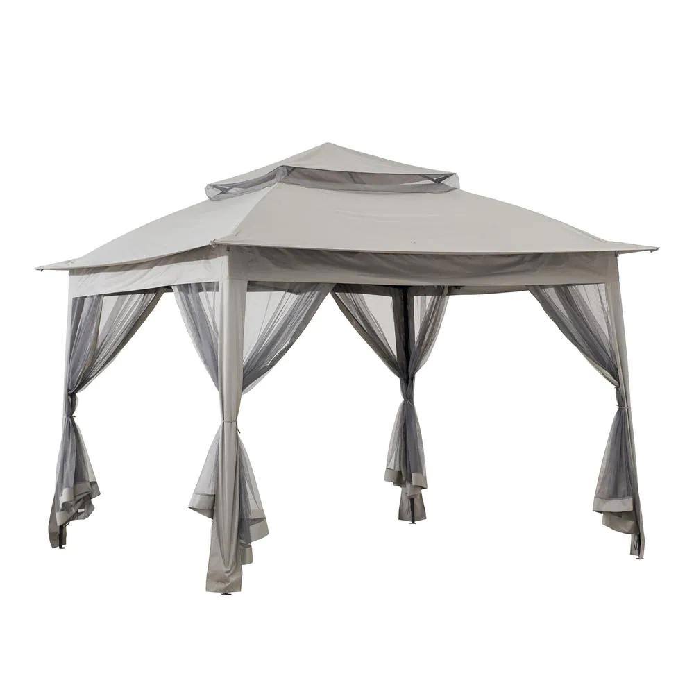 Sunjoy Ayon 11 ft. x 11 ft. Gray Pop Up Portable Steel Gazebo with Mosquito Netting Grays