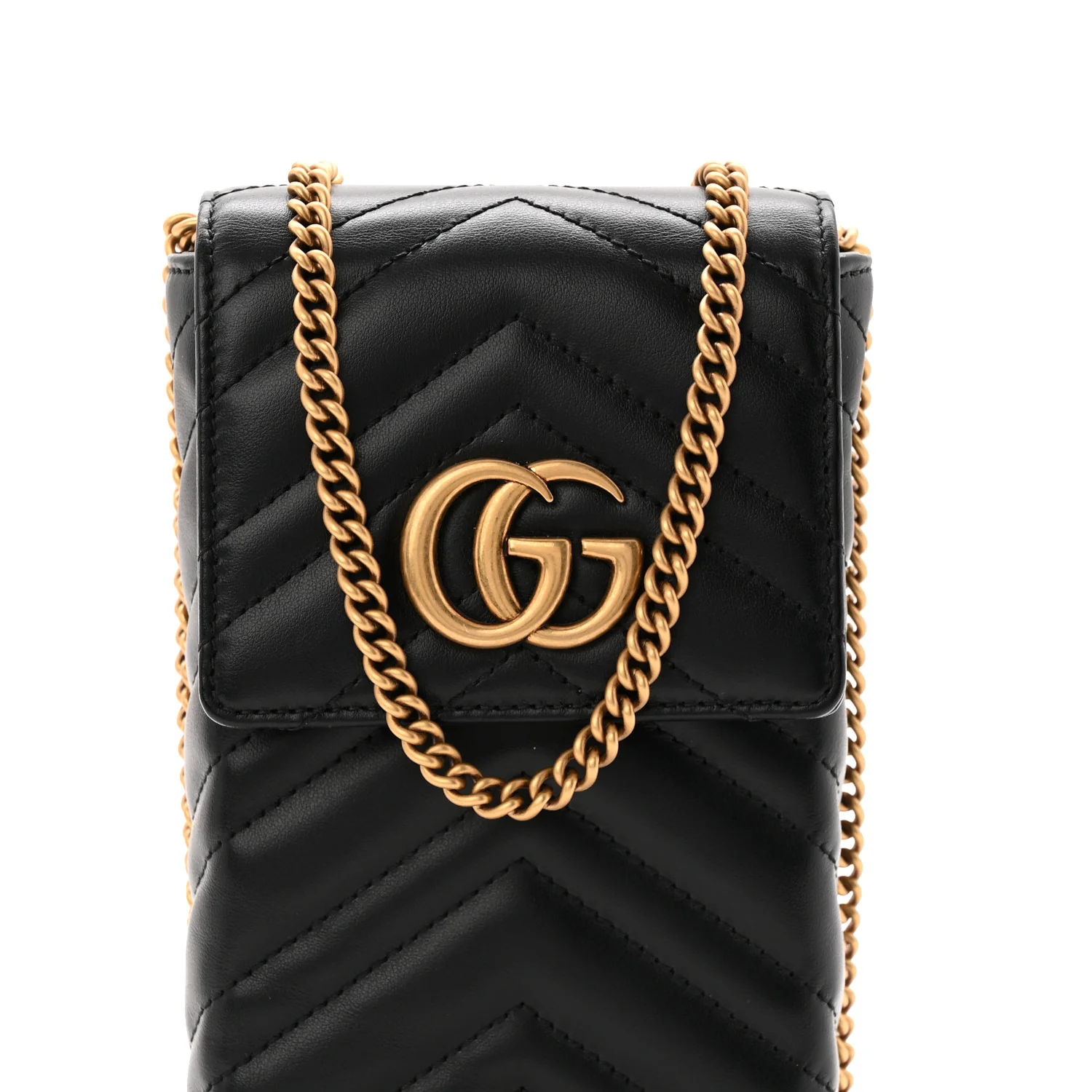 Calfskin Small GG Marmont Phone Crossbody Bag Black