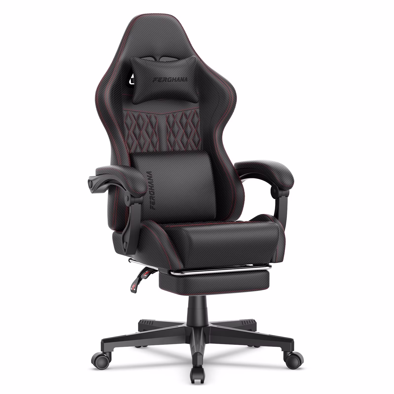 Gaming Chair with Footrest, Computer Game Chair with Massage Lumbar Support Headrest, High Back Vintage Office Game Chair for Adults and s, Black(Black)