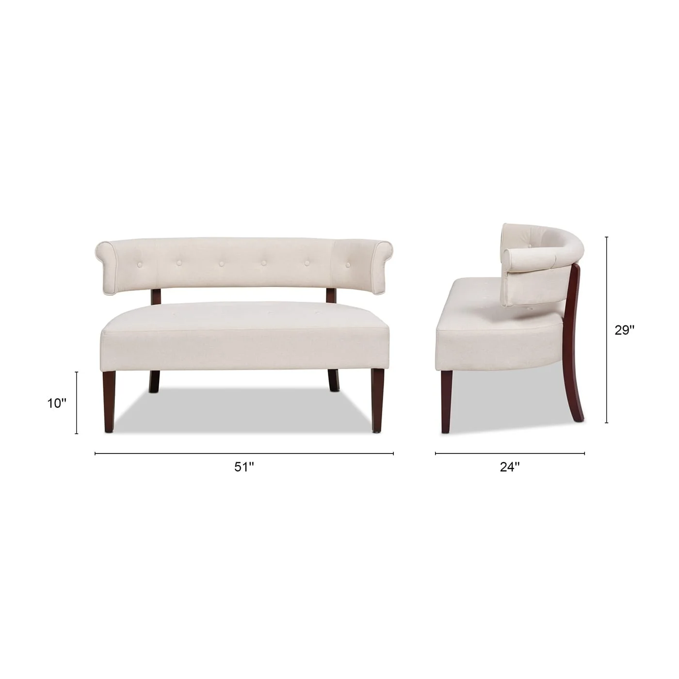 Jared Roll Arm Tufted Polyester Fabric Bench, Sky Neutral Beige(Cream) - Image 9