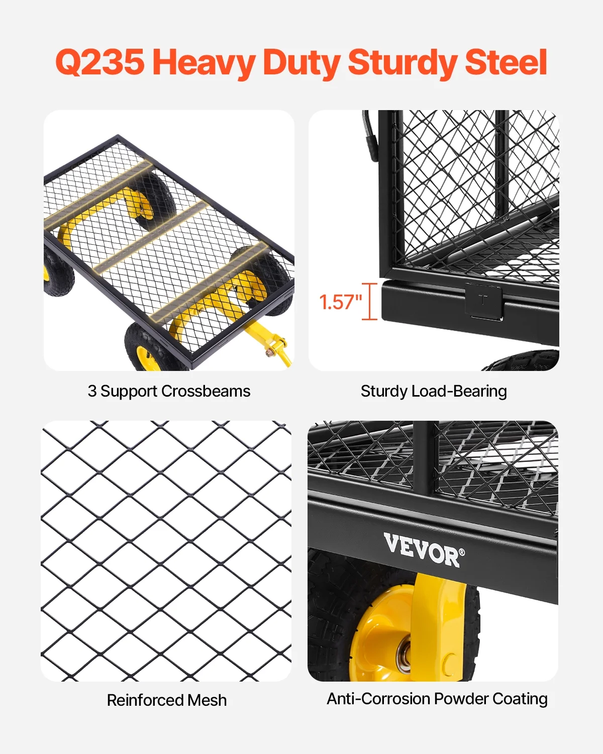 900 Lbs Heavy Duty Steel Garden Cart, Garden Wagon Cart on Wheels, Outdoor Metal Yard Utility Wagon Carts with 10" Tires and Mesh Removable Sides(Convert to Flatbed) and 180��Rotating Handle - Image 4