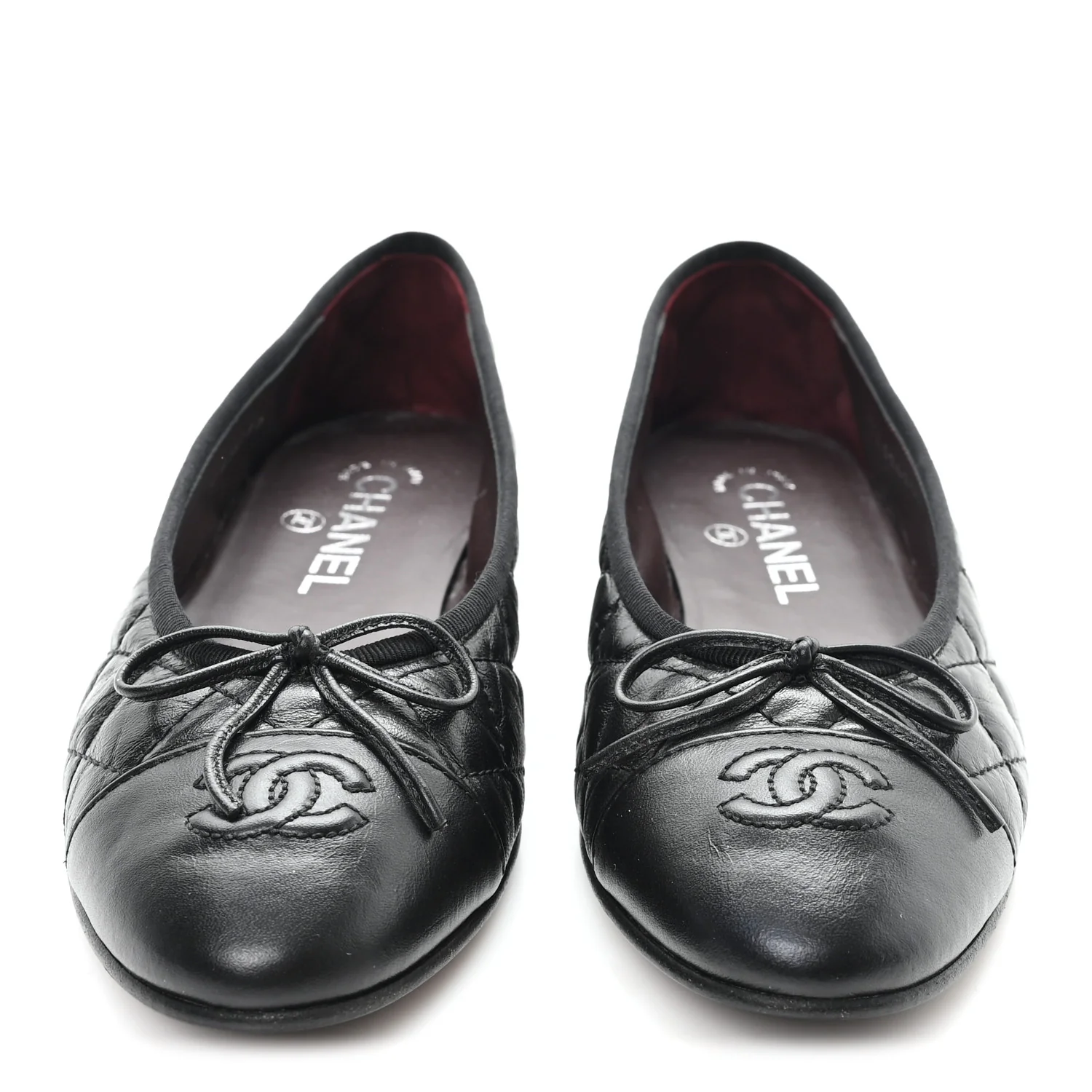Aged Calfskin Quilted CC Cap Toe Ballerina Flats 37.5 Black