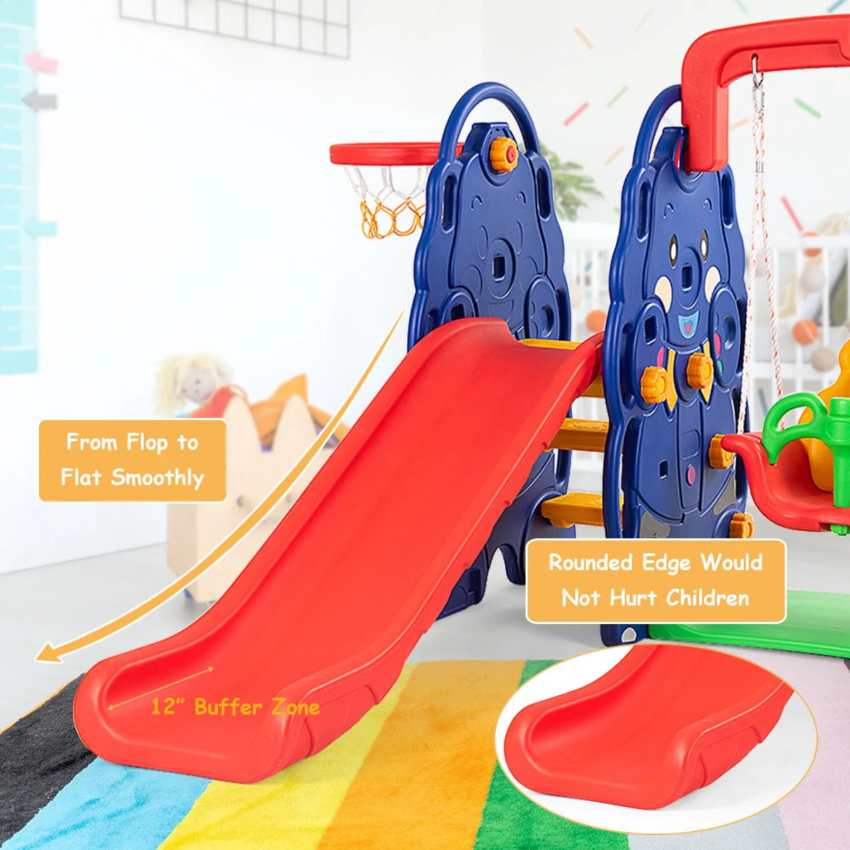 3 in 1 Junior Children Climber Slide Swing Seat Basketball Hoop Playset Backyard - Image 6