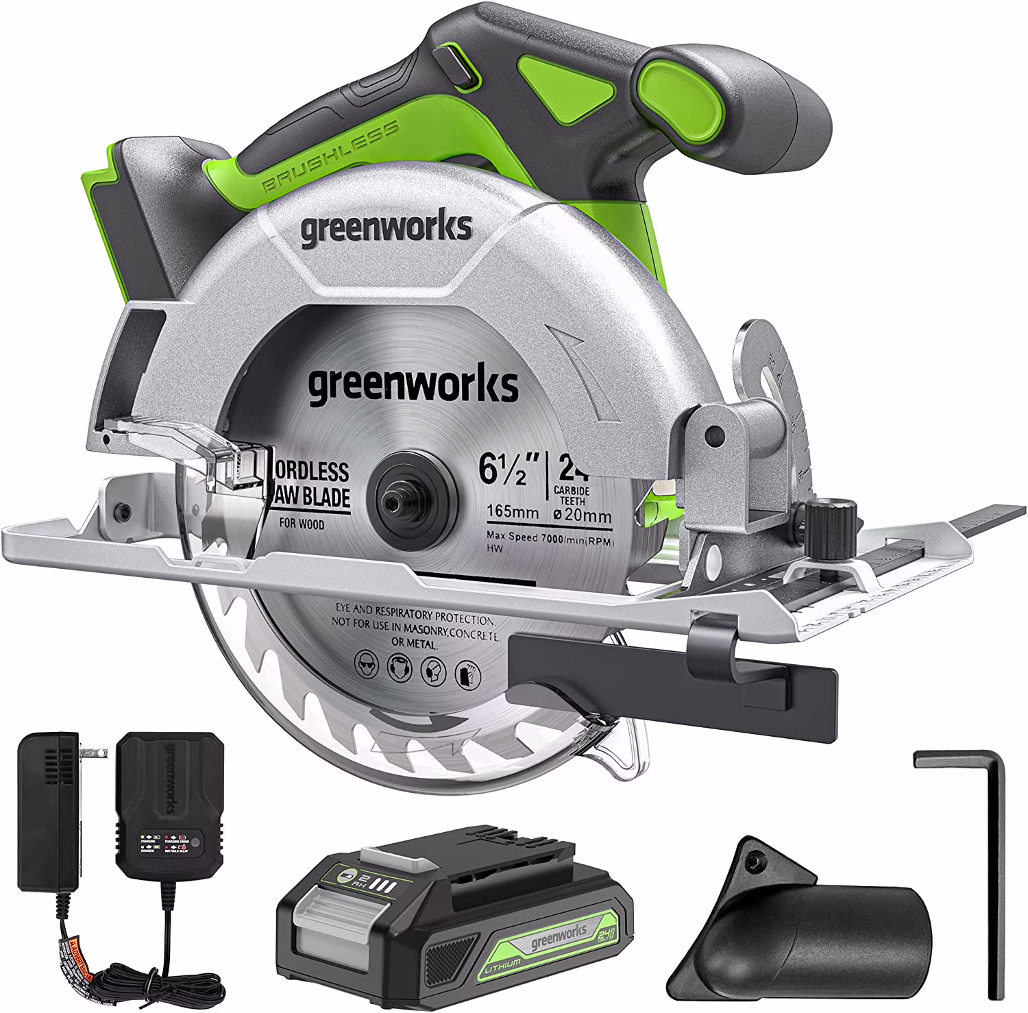 24V Brushless 6-1/2" Circular Saw Kit with 24V 2Ah Battery and Charger