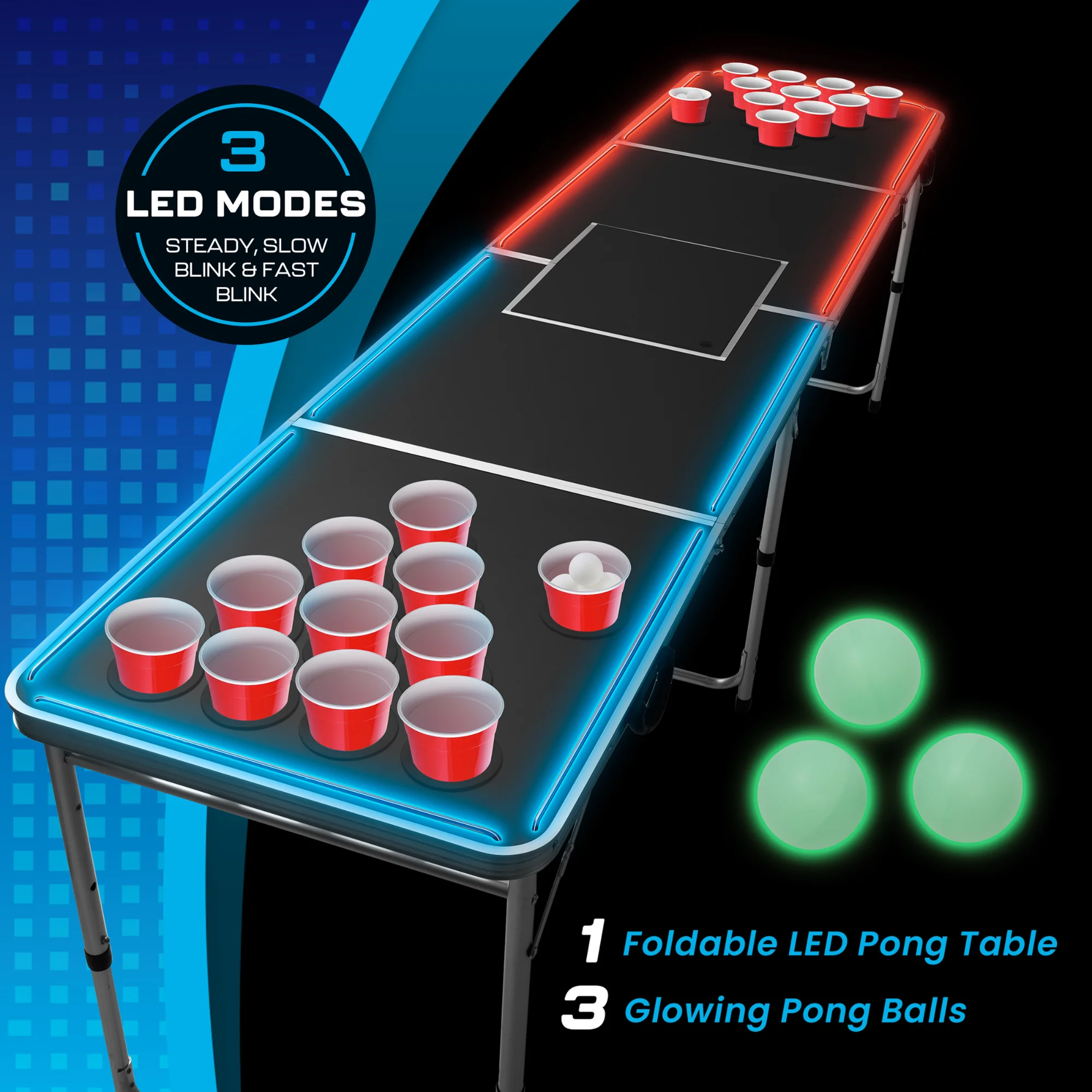 LED Portable Pong Table, Folding Party Game Set for Tailgating and Outdoors, 8-Foot Length - Image 5