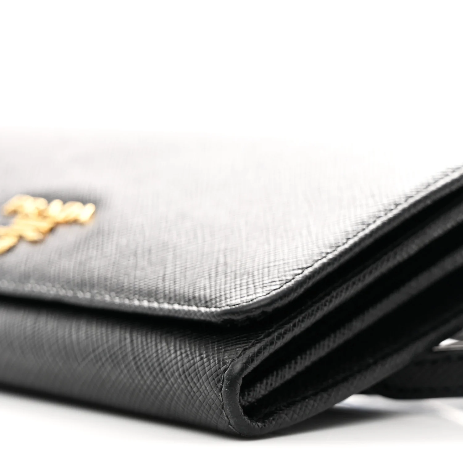 Saffiano Metal Flap Wallet With Strap Black