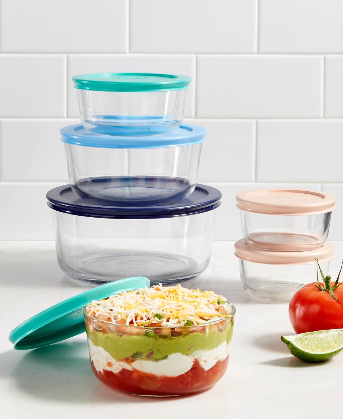Pyrex Simply Store 12-Piece Glass Storage Set with Assorted Color Lids
