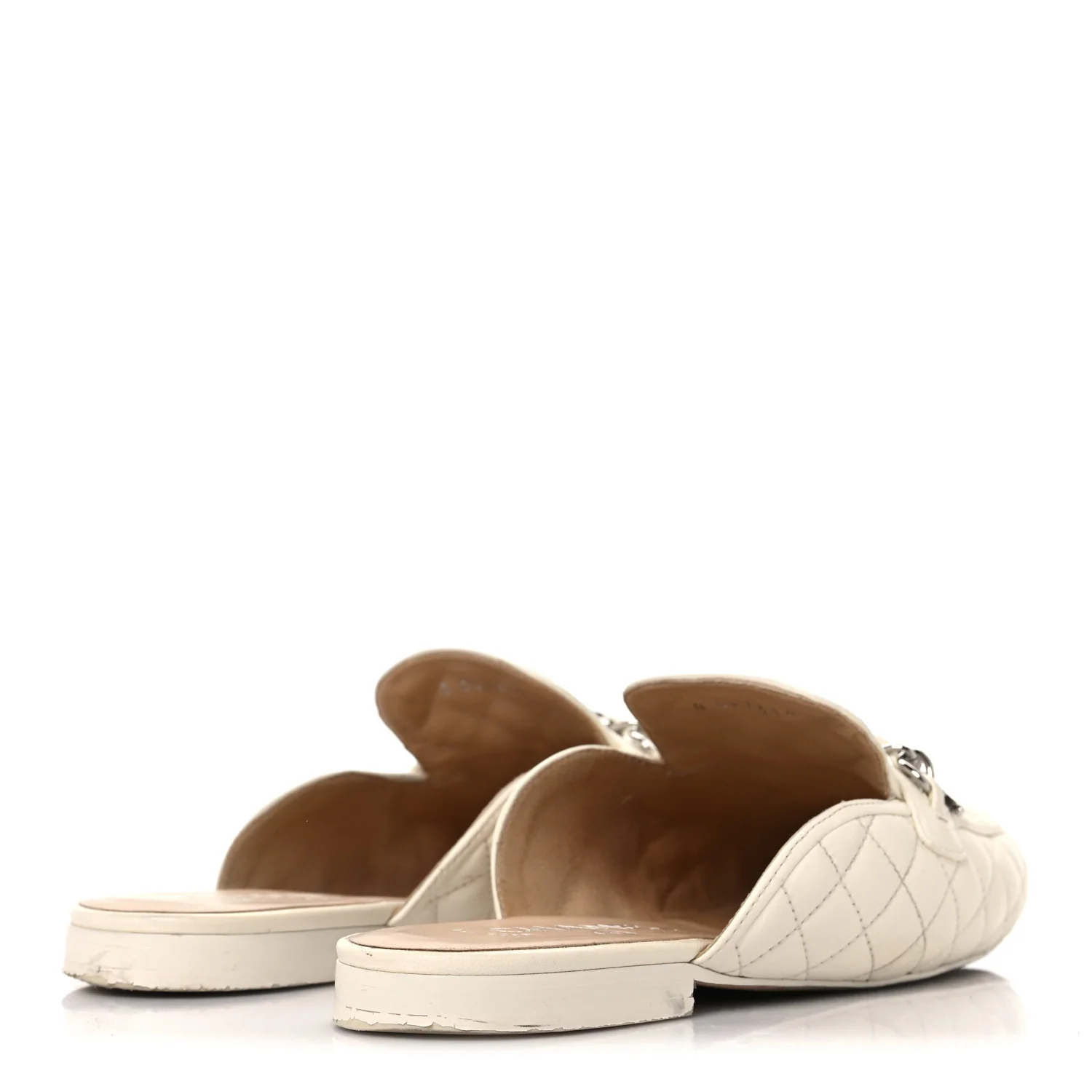 Lambskin Quilted Chain CC Mules 38 White