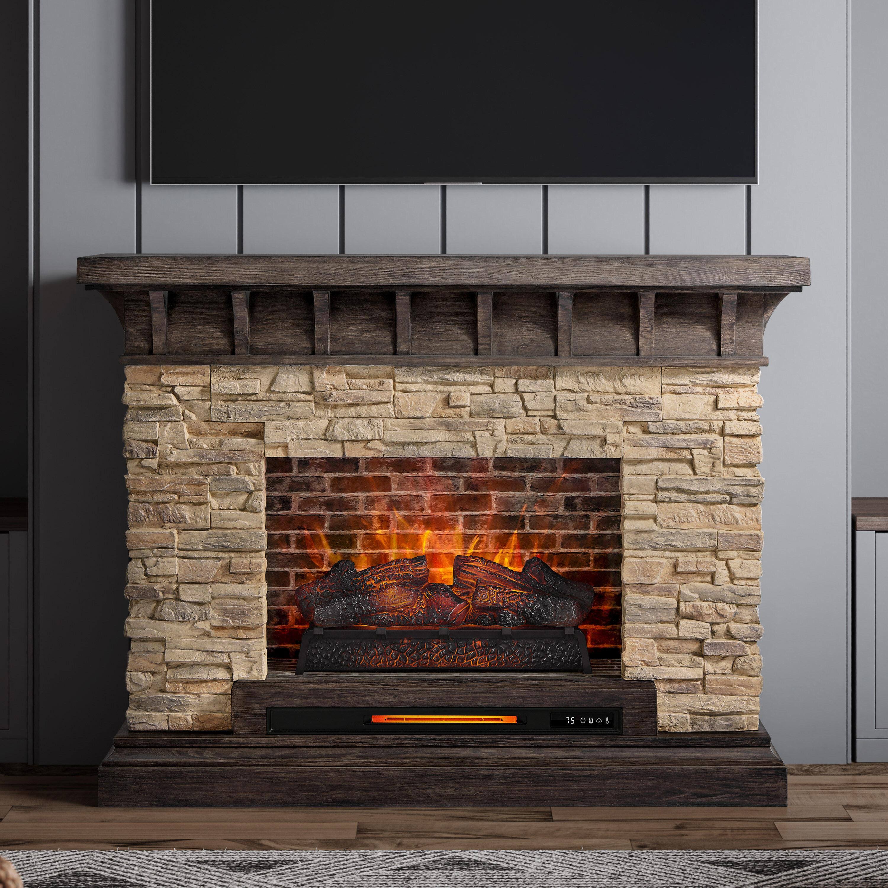 Allen + Roth 53-in W Sedona Infrared Quartz Electric Fireplace in Brown | 2289FM-26-932