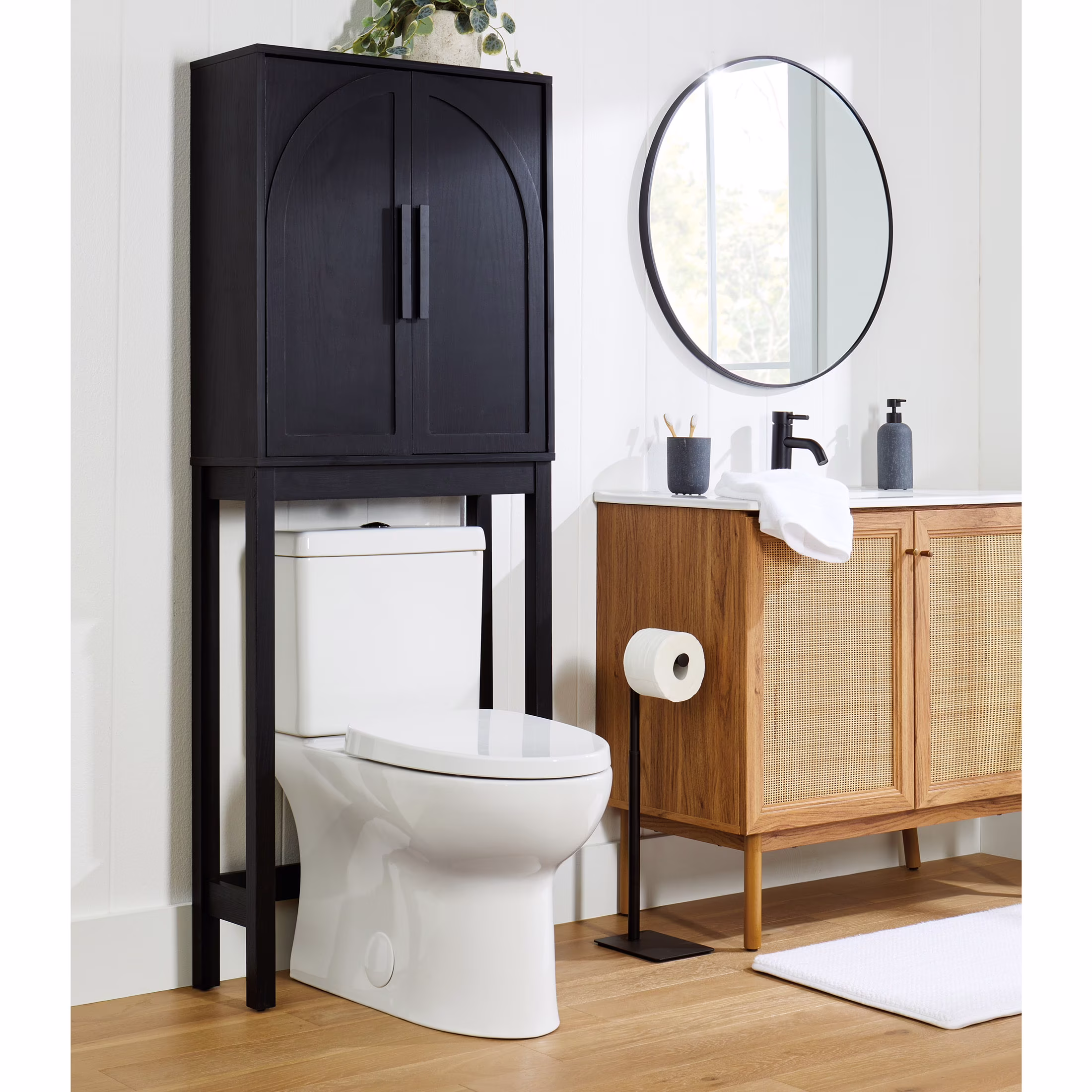 Juliet over-the-Toilet Space Saver Cabinet, 2 Adjustable Shelves, Black(Black)