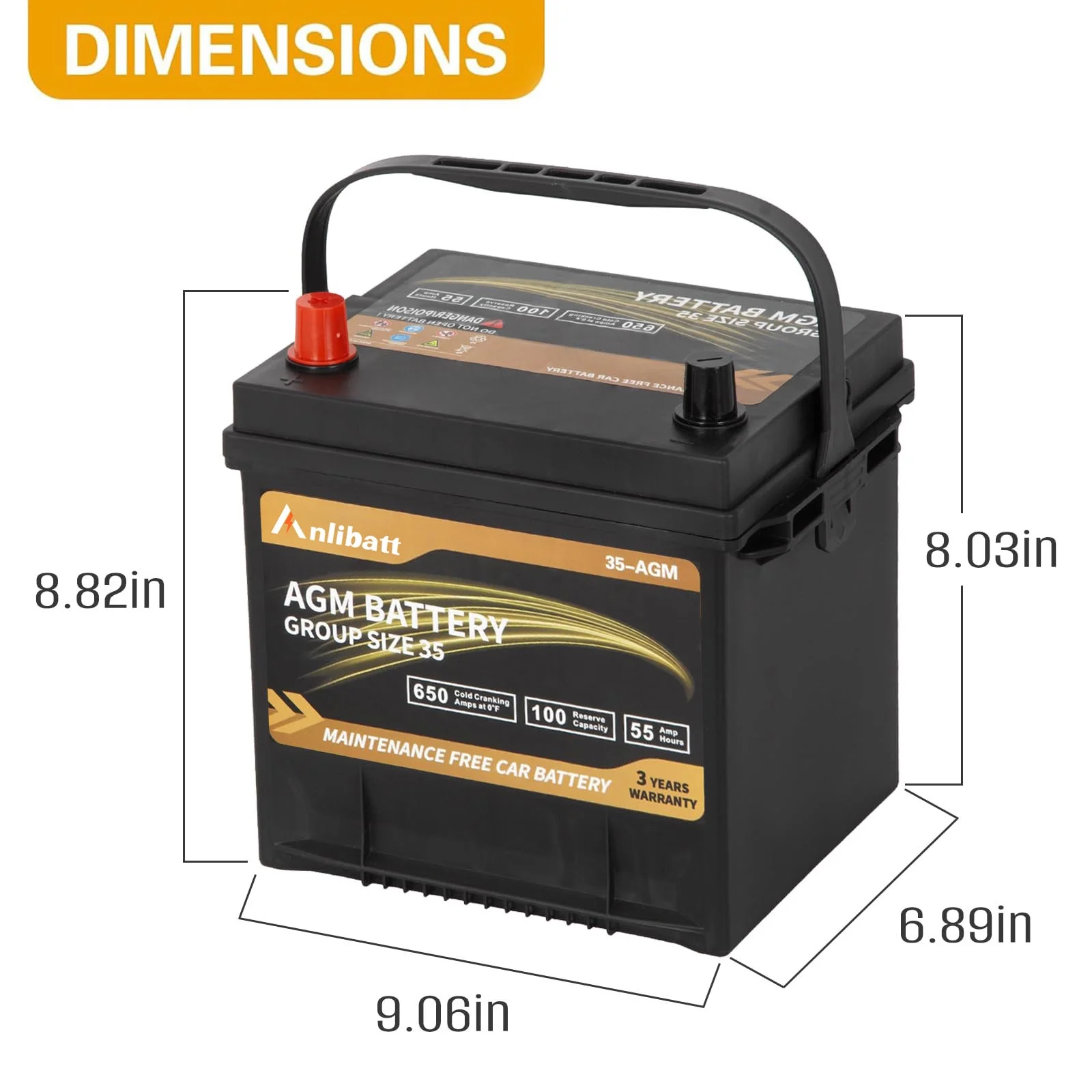 Platinum AGM Group 35 Battery, 12 Volt 650 CCA 55Ah 100RC Rechargeable Automotive Batteries for Car - Image 4