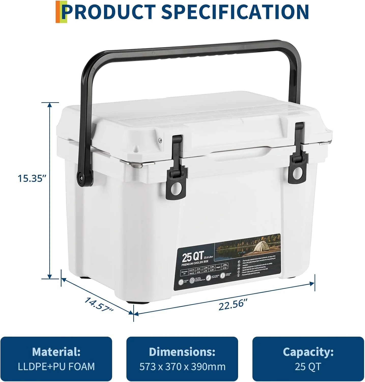 20 Quart Hard Camping Cooler, Portable Insulated Ice Chest Cooler Box with Heavy Duty Handle, 5 - Day Ice Retention, Great for Beach, Camping, Picnic, BBQ, Fishing