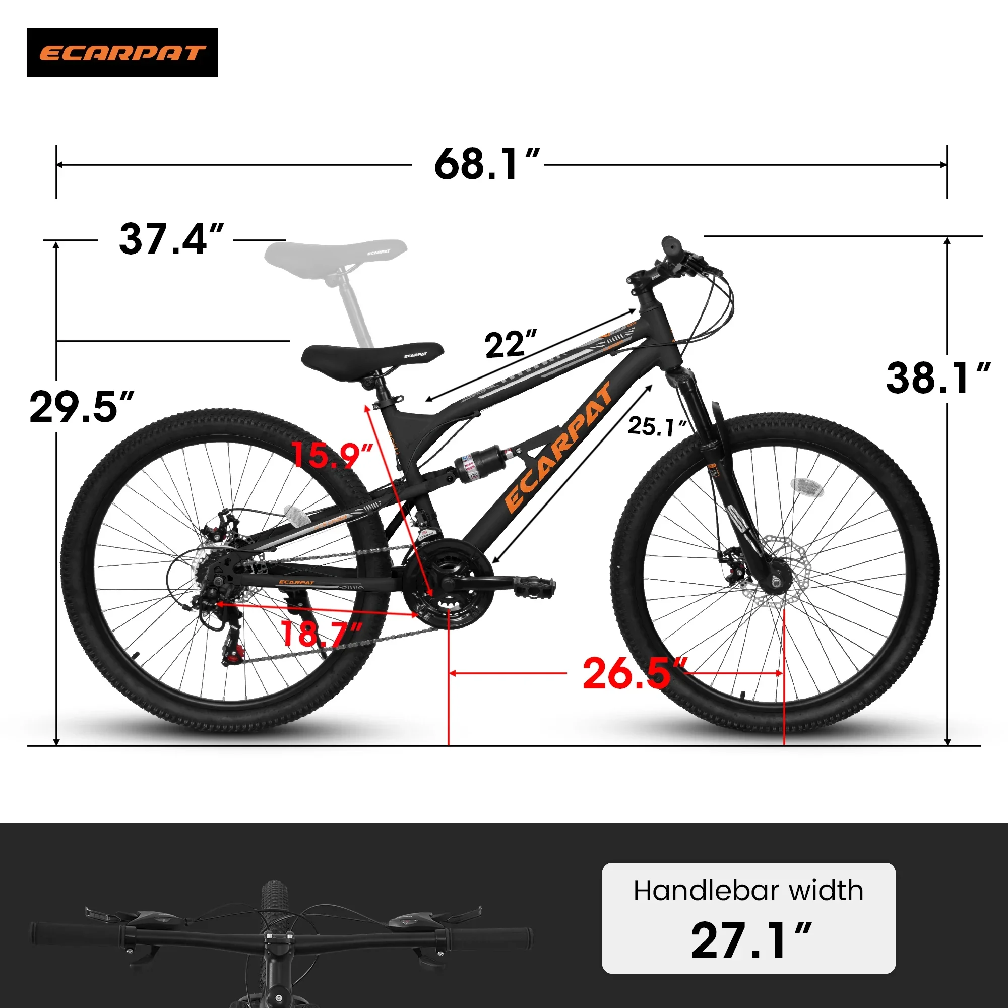26-Inch Mountain Bike for Men & Women, 21-Speed, Steel Frame with Front Fork and Rear Shock Absorber(Black)