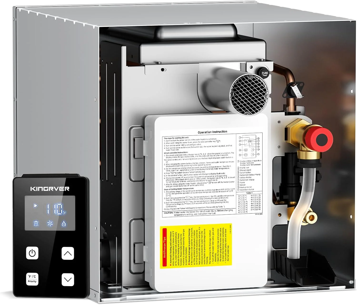 RV Tankless Water Heater without Door, , Propane Gas, DC 12V, 3 Optional Door Sizes 15