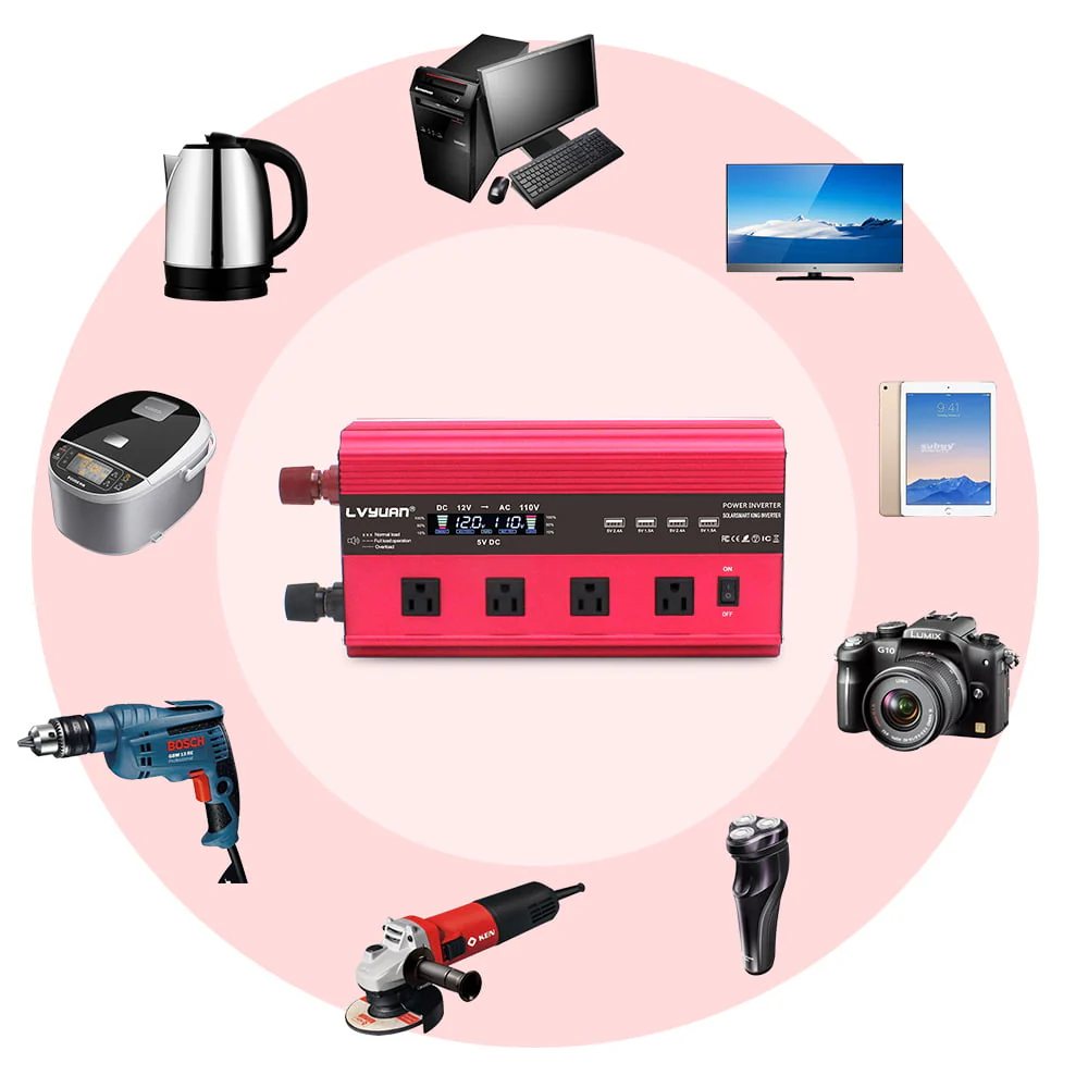 3000 Watts 6000 Watts Modified Sine Wave Power Inverter DC 12V to AC 110V 120V Car Converter 4USB 4AC Remote Control - Image 3