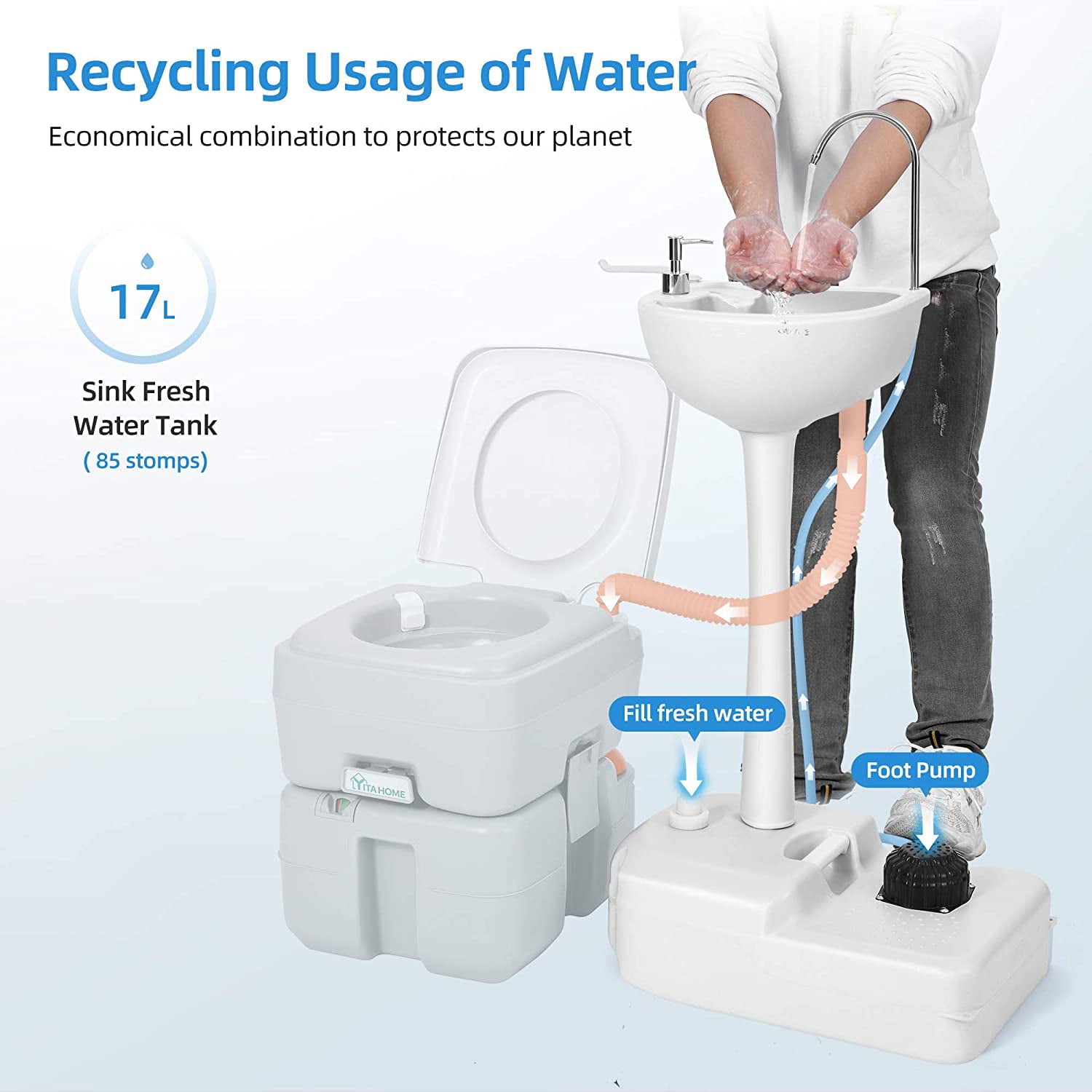 Portable Sink Camping Hand Washing Station with 17 L Wash Basin Stand for Outdoor Camping