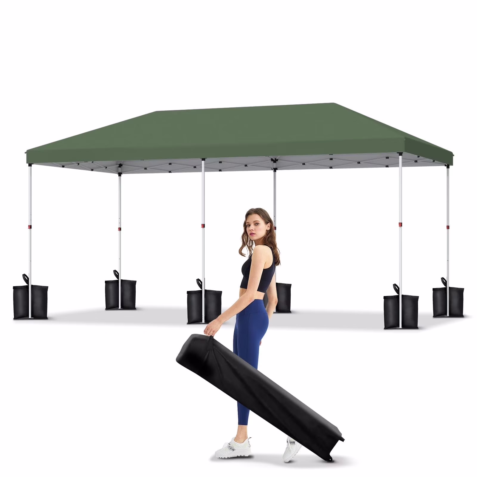 Riedhoff 10x20 ft Pop-up Canopy with Roller Bag & 6 Sandbags for Garden,Sports,Beach,Party,Green