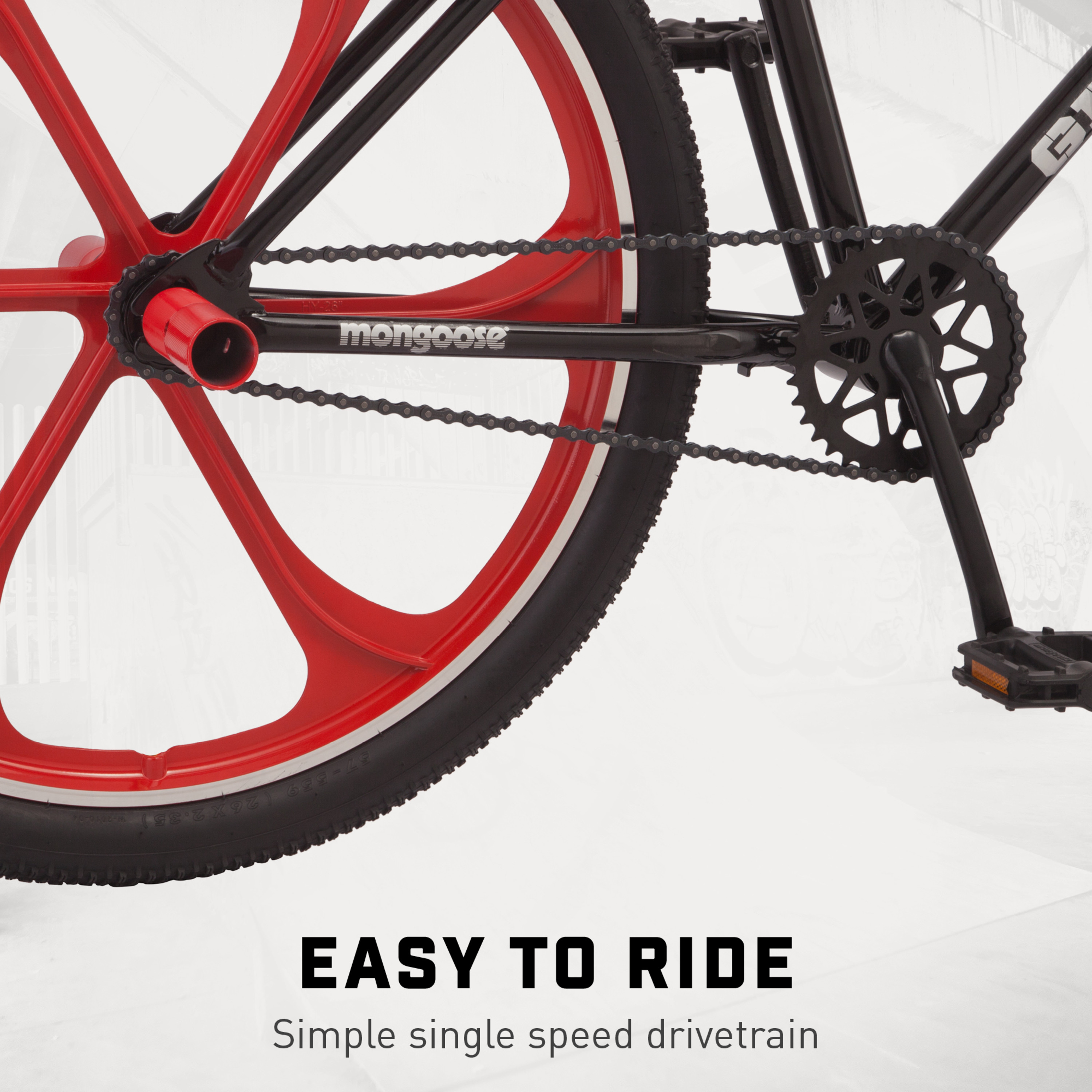 26 In. Grudge Mag BMX Freestyle Bike, Single Speed, Red / Black - Image 3