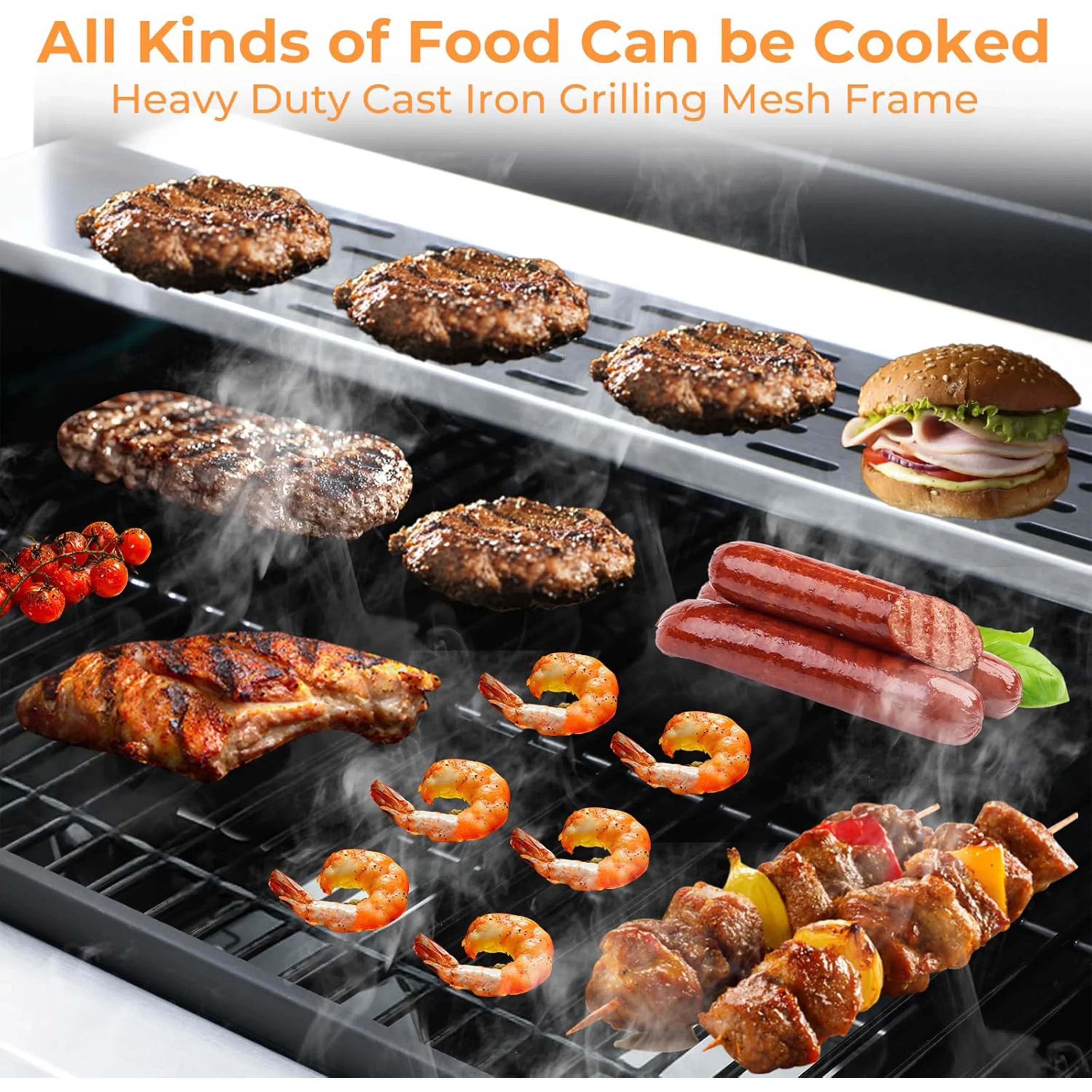 Furnibear 4 Burner BBQ Propane Gas Grill, Stainless Steel 34,000 BTU Patio Garden Barbecue Grill with Two Foldable Shelves