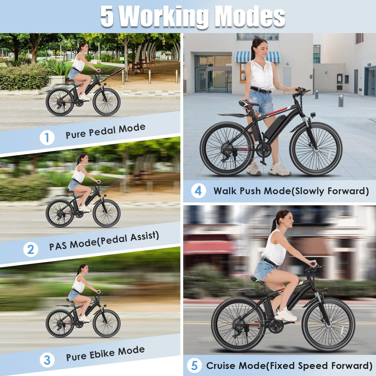 Elifine 500W Electric Bike for Adults, 26" Mountain Electric Bicycle with 5 Riding Modes Ebike, 48V 7 8Ah Battery, Shimano 21 Speed 19 8 mph Aluminum Alloy Electric Commuter Bike up to 50 Miles Image 6
