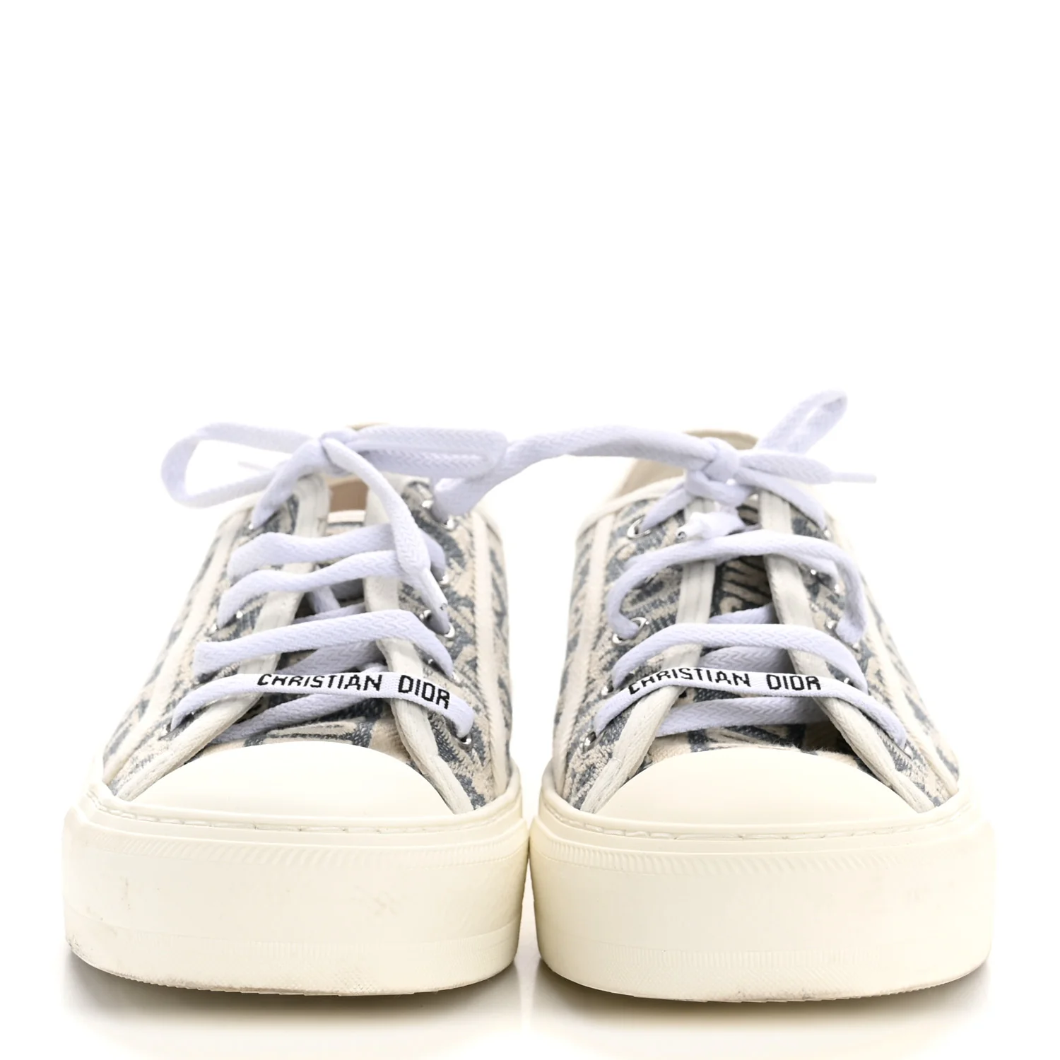 Oblique Chambray Raffia Effect Walk'N'Dior Low Top Sneakers 38 Blue Light Biscuit