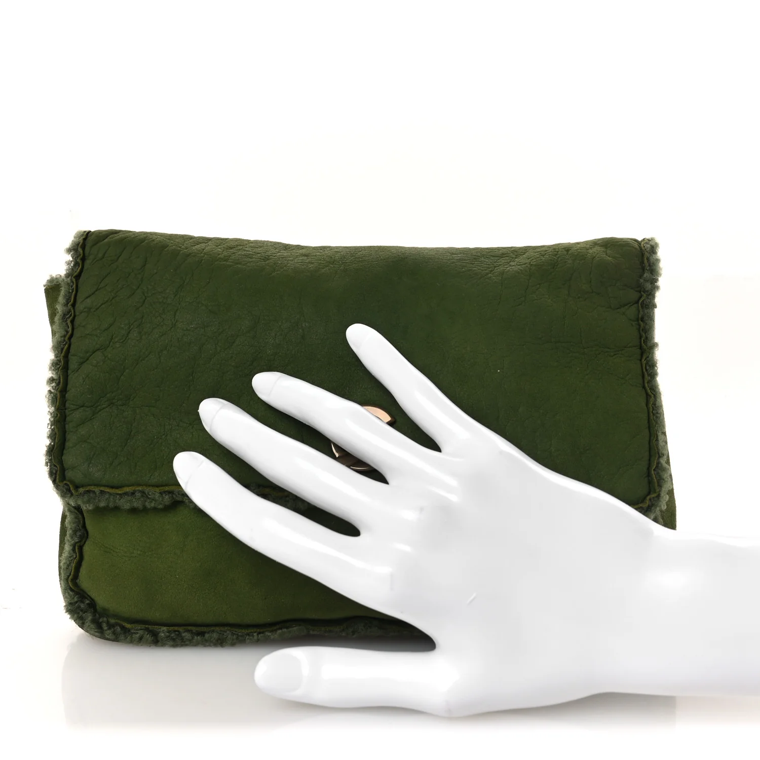Suede Shearling Flap Clutch Green