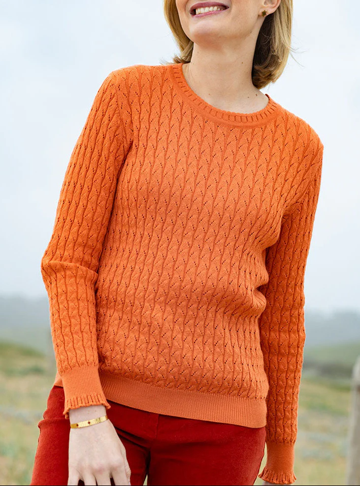 Pull femme maille fantaisie en laine orange