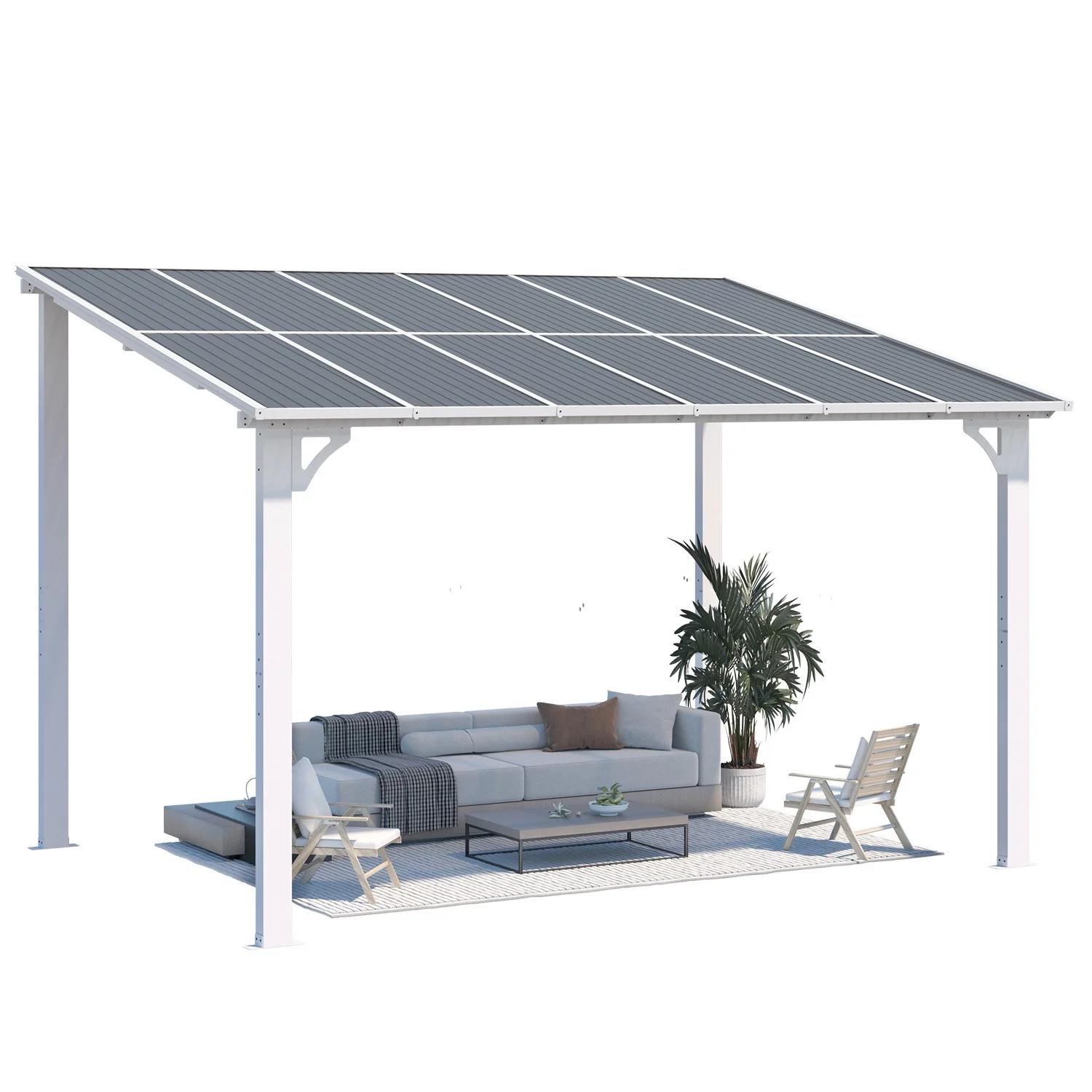 AECOJOY 12'x8' Wall Mounted Gazebos Pergola, White