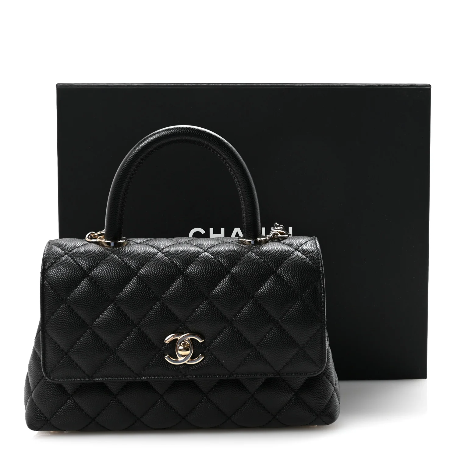 Caviar Quilted Mini Coco Handle Flap Black