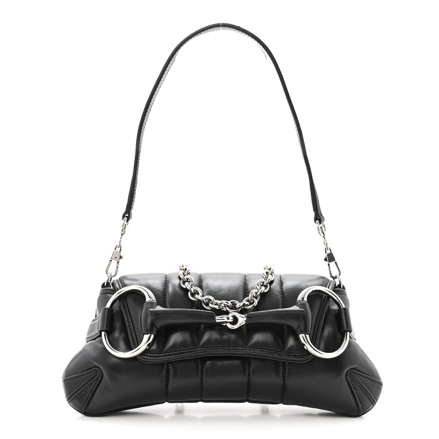 Nappa Vertical Matelasse Small Maxi Horsebit Chain Shoulder Bag Black