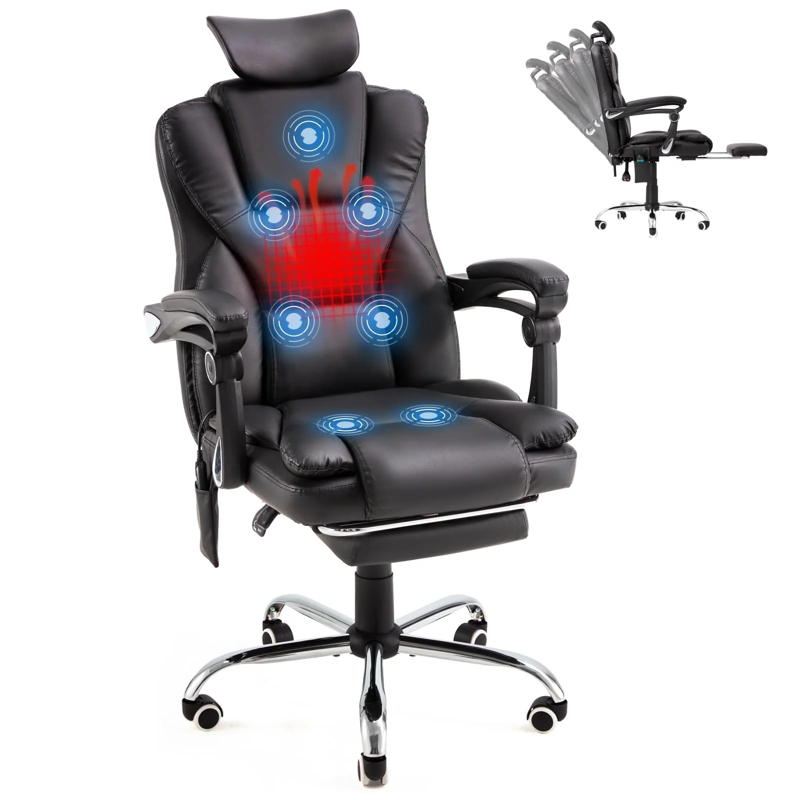 AECOJOY Office Chair with 7 Points Vibration Massage&Heat, Adjustable Ergonomic Recliner, Black