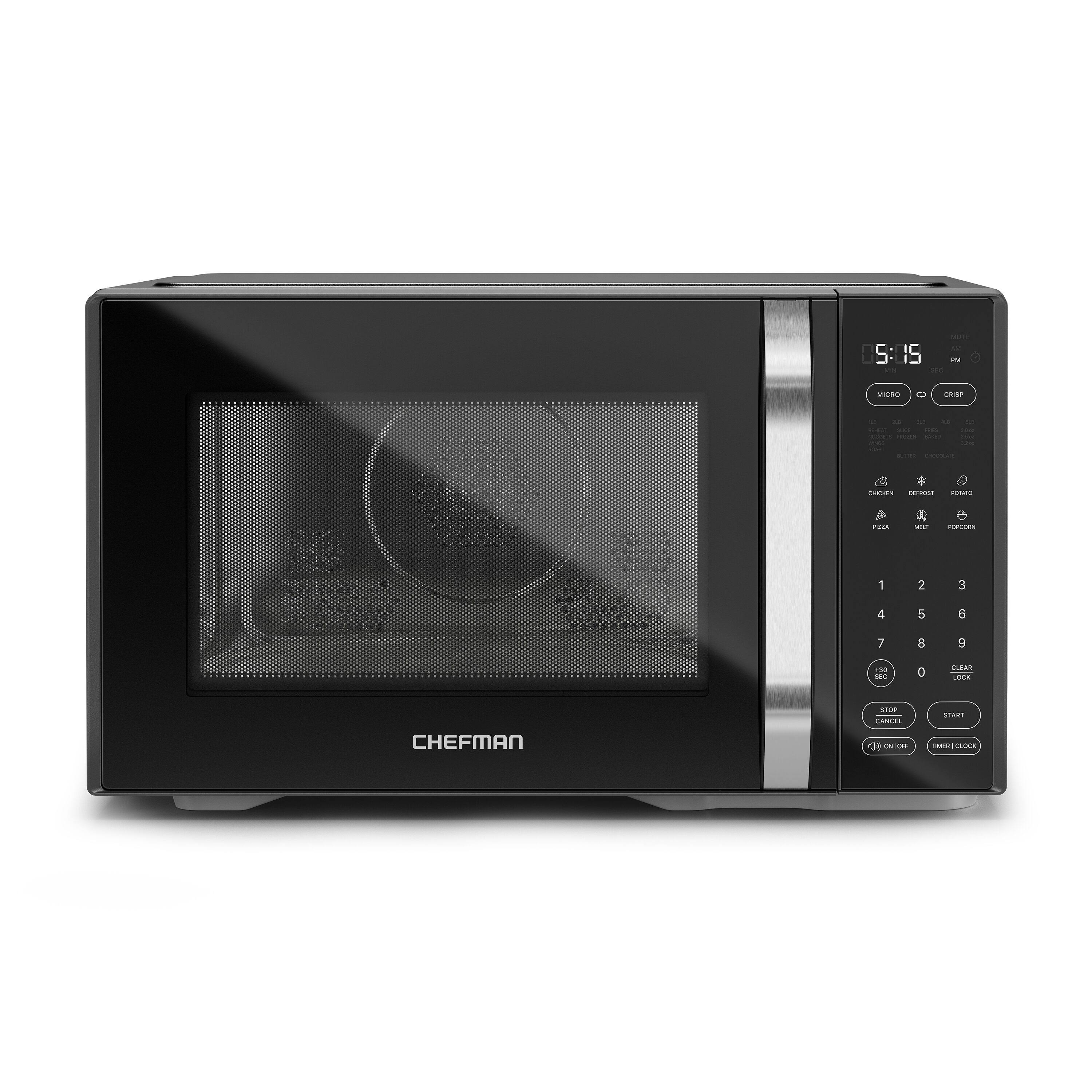 Chefman Microcrisp 1.1 Cu ft 1000W Microwave + Crisper, Black, New