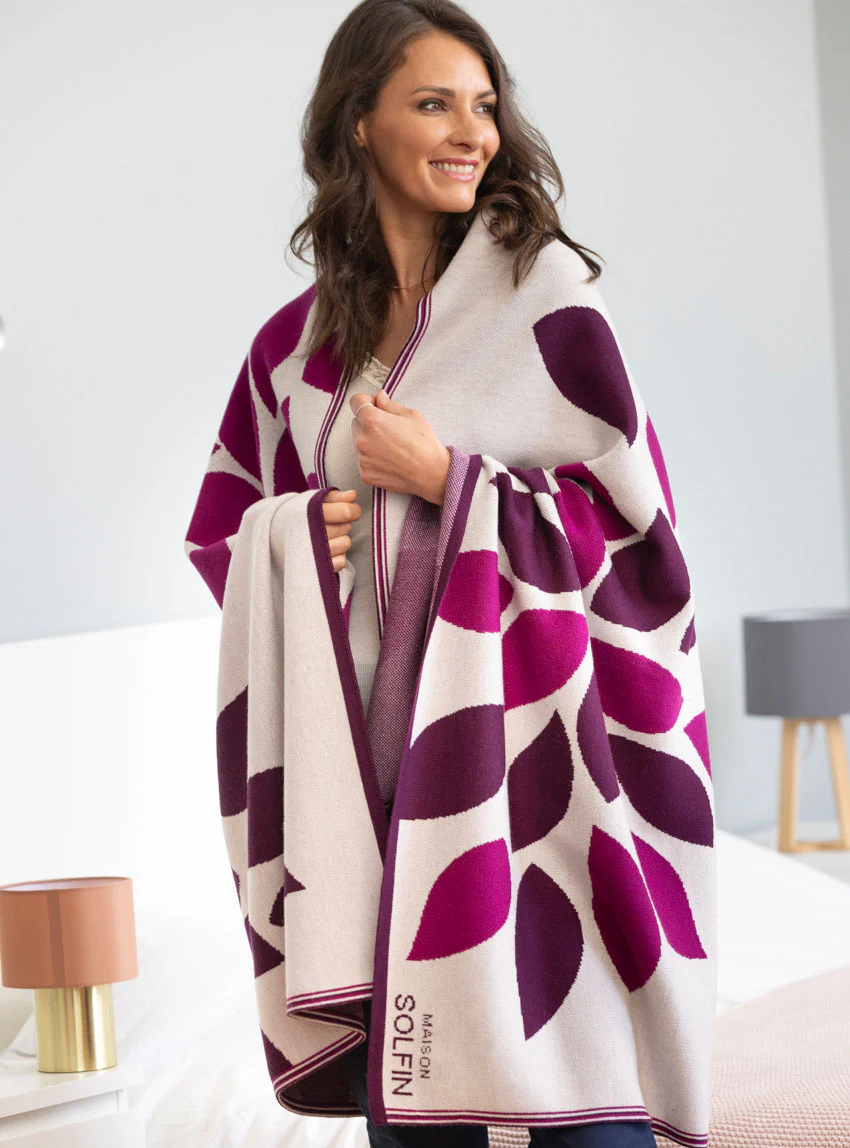 Plaid adulte en laine mérinos rose