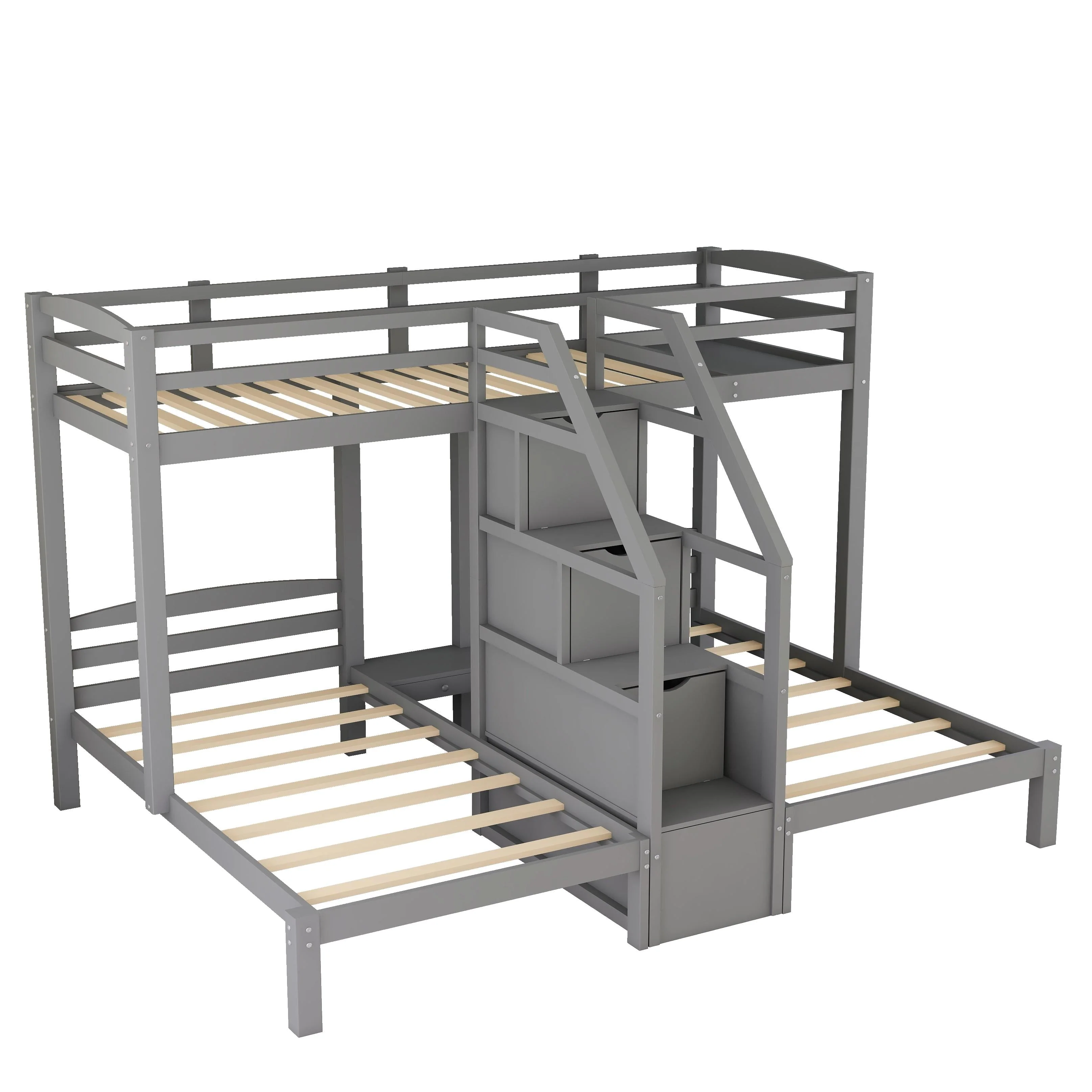 Twin over Twin Twin Bunk Bed with Staircase and Drawers for Kids Bedroom, 3 in 1 Bunk for More Kids, Storage Staircase, Gray Image 9