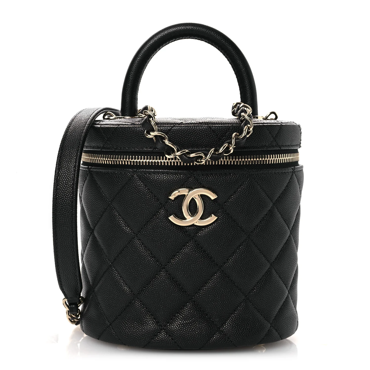 Caviar Quilted Top Handle Vanity Case Black
