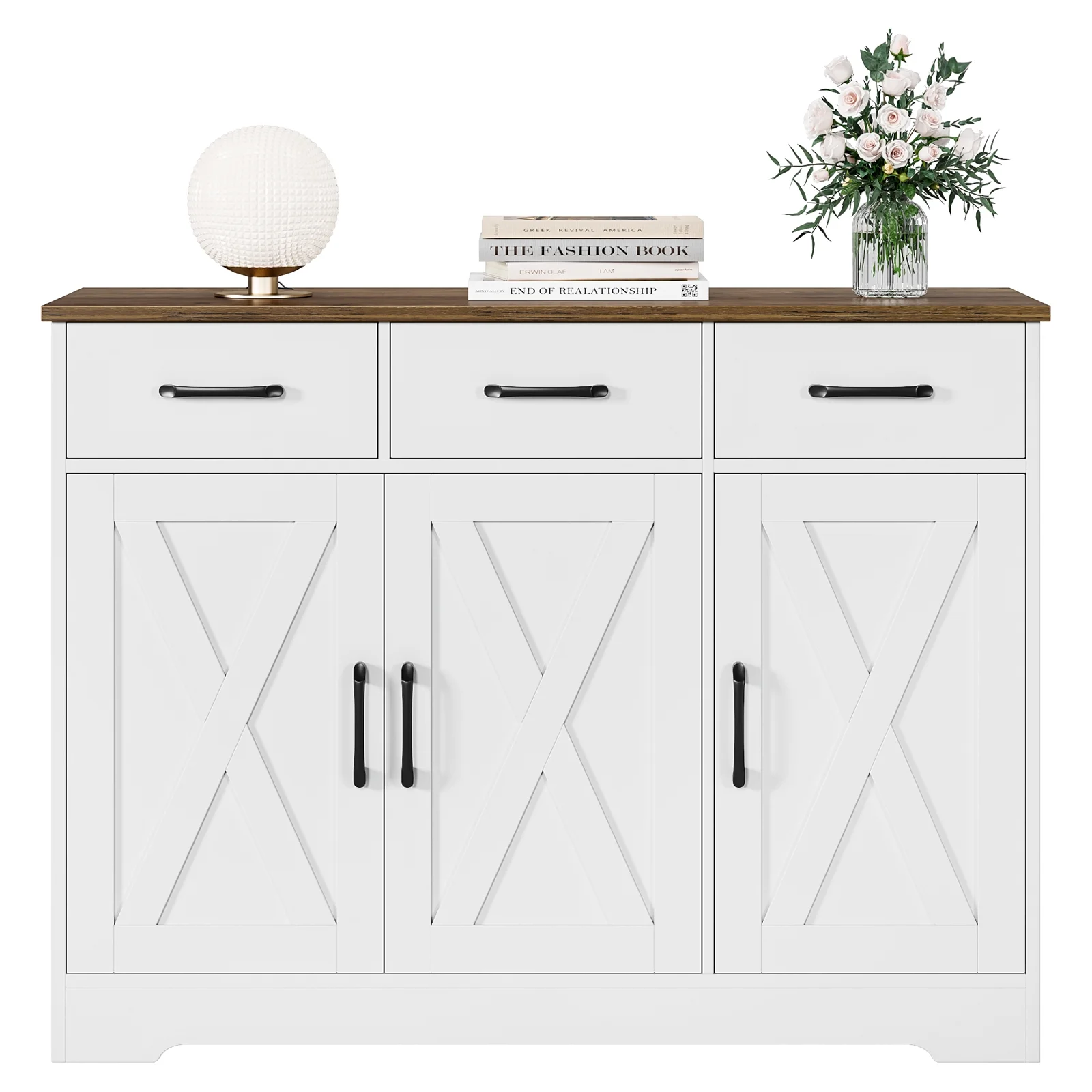 42.5'' Kitchen Buffet Sideboard Cabinet, 3 Drawers Farmhouse Coffee Bar Storage Cabinet with Adjustable Shelf, White(White) - Image 10