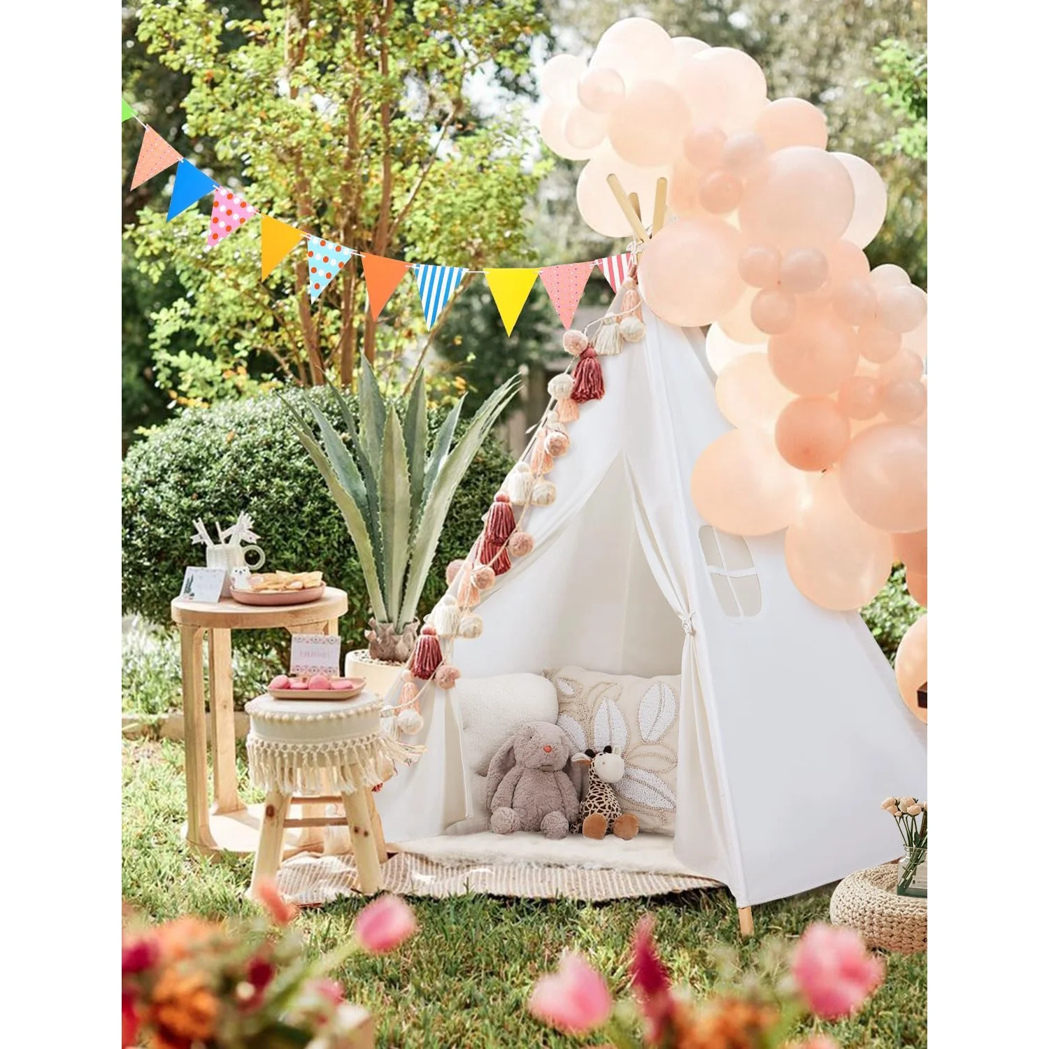 Teepee Tent for Kids Tipi Tent Indoor 100% Cotton Kid Tents for Inside with Light Flag- Foldable Toddler Play Tents for Girls Boys Slumber Party -Toys Cotton Teepee - Image 3