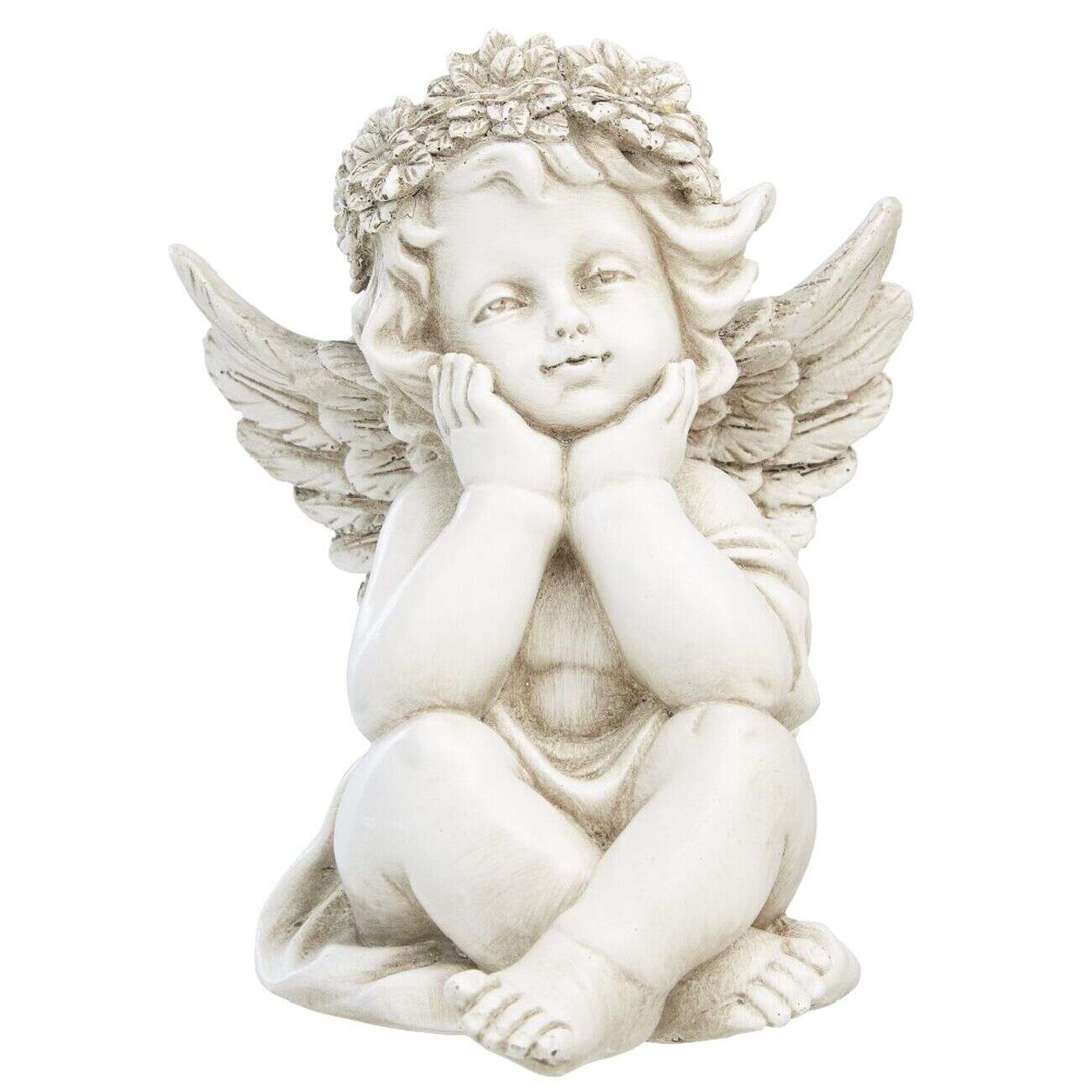 Statuette ange assis polyrésine écru