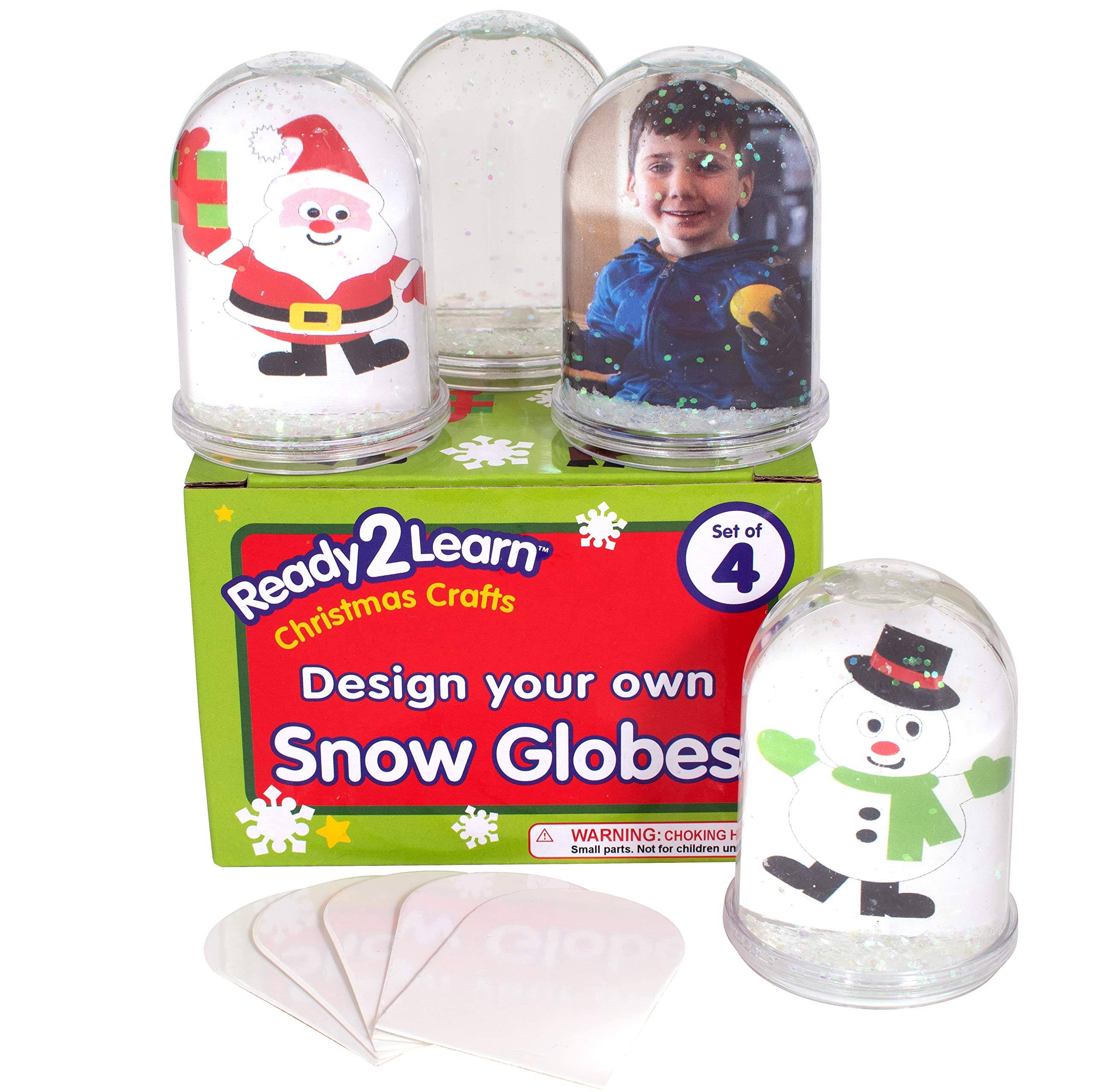 Ready 2 Learn Christmas Crafts - Design Your Own Snow Globes - Set of 4 - Christmas Snow Globes for Kids - Customizable Christmas Decorations for