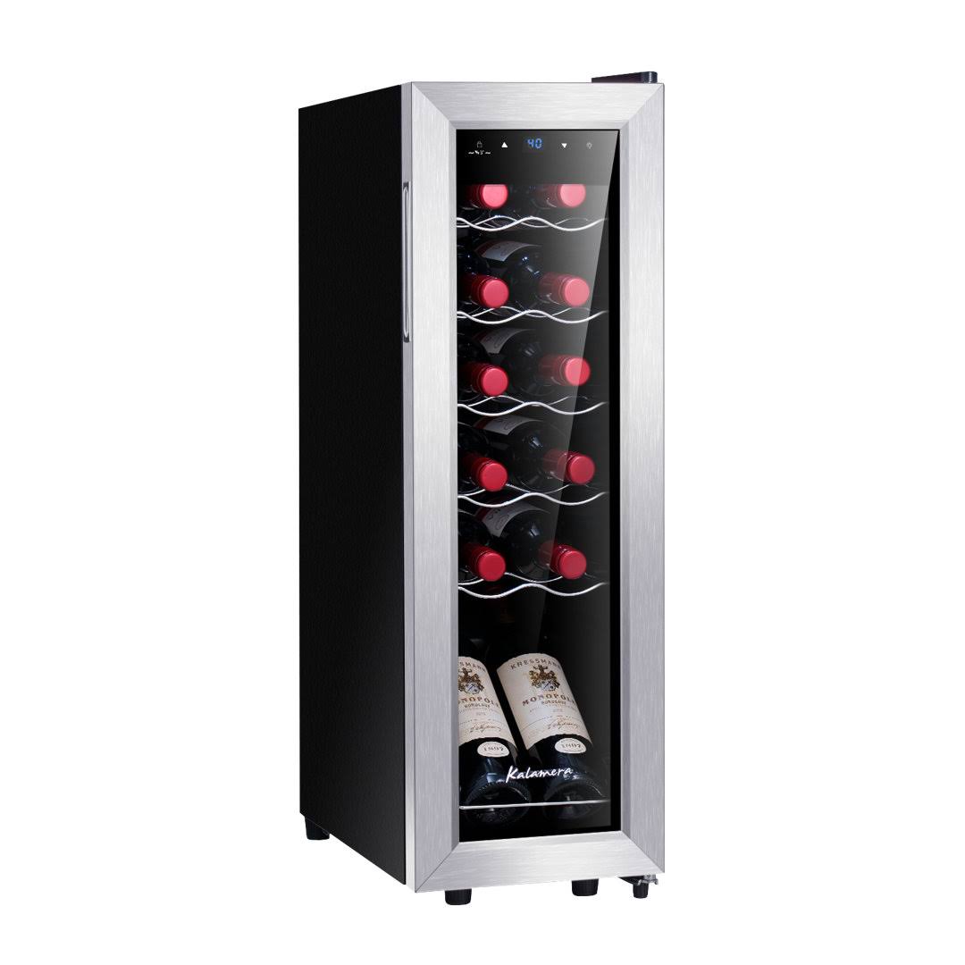 Kalamera 12 Bottle Free Standing Compressor Wine Cooler with Glass Door with Concealed Handle