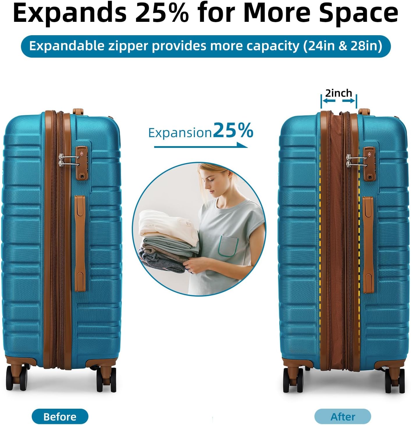 Ensemble de 6 valises, ensemble de valises rigides extensibles avec roulettes multidirectionnelles, ensemble de bagages à roulettes légers